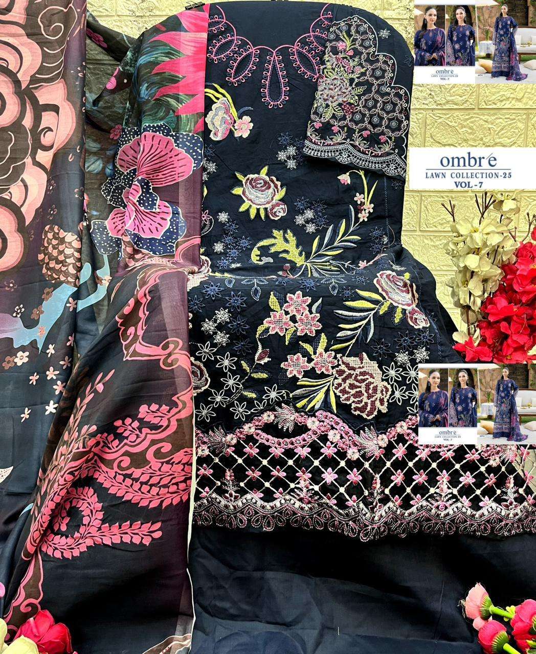 SHREE FABS OMBRE LAWN COLLECTION 25 VOL 7 COTTON HEAVY EMBROIDERY DESIGNER SUIT