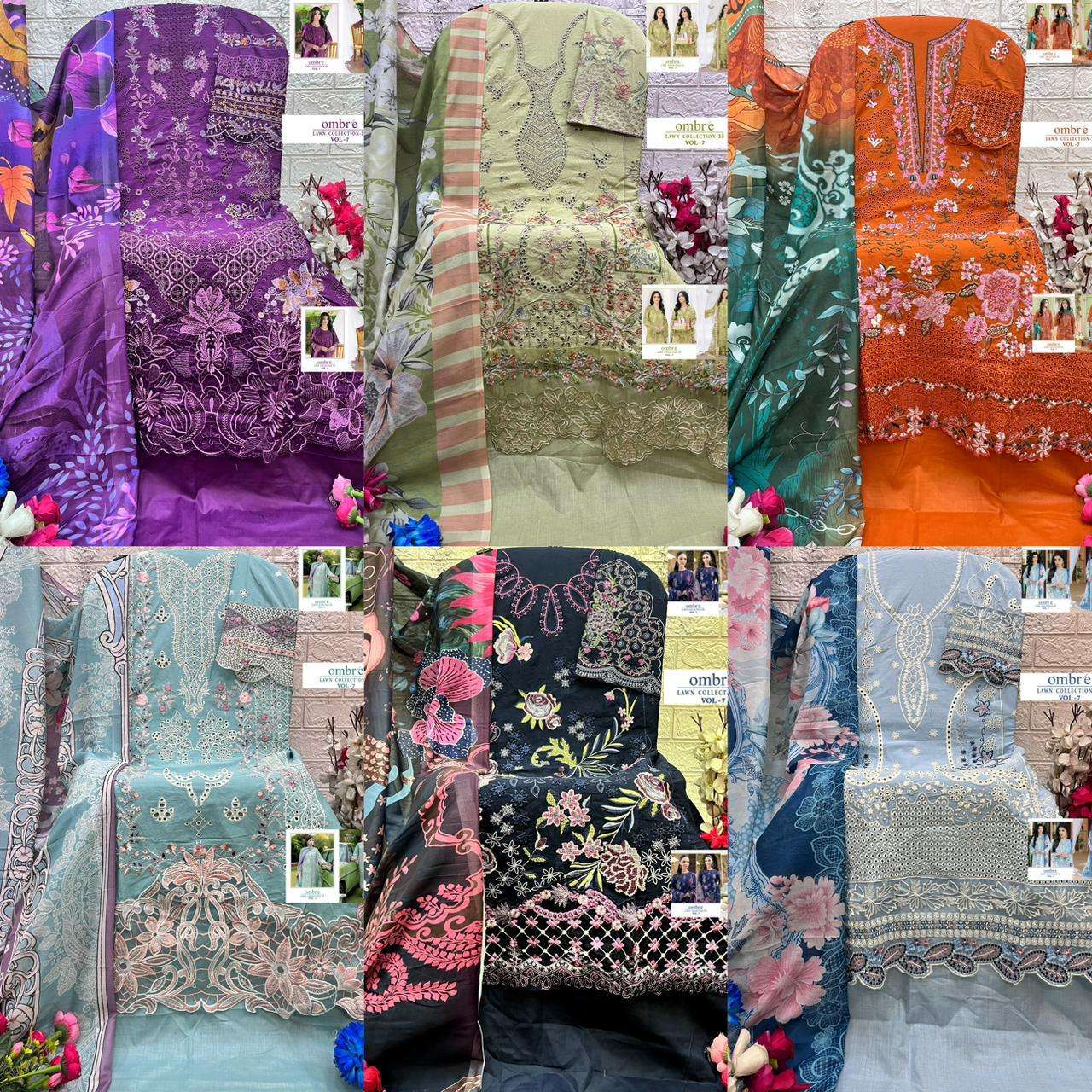 SHREE FABS OMBRE LAWN COLLECTION 25 VOL 7 COTTON HEAVY EMBROIDERY DESIGNER SUIT