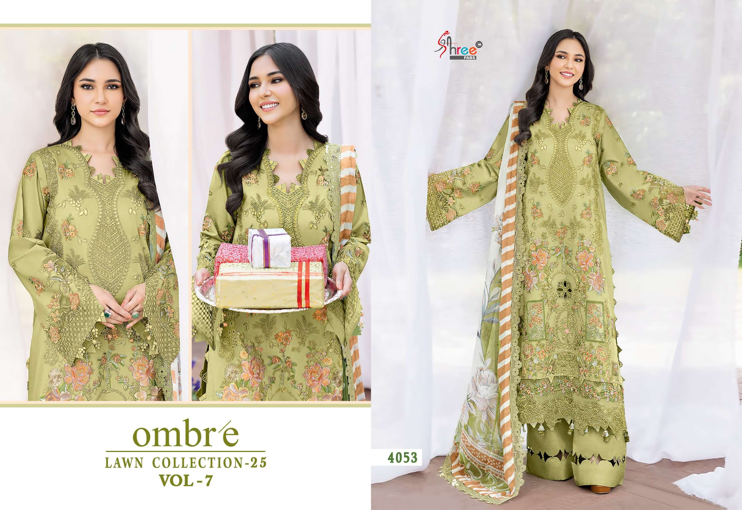 SHREE FABS OMBRE LAWN COLLECTION 25 VOL 7 COTTON HEAVY EMBROIDERY DESIGNER SUIT