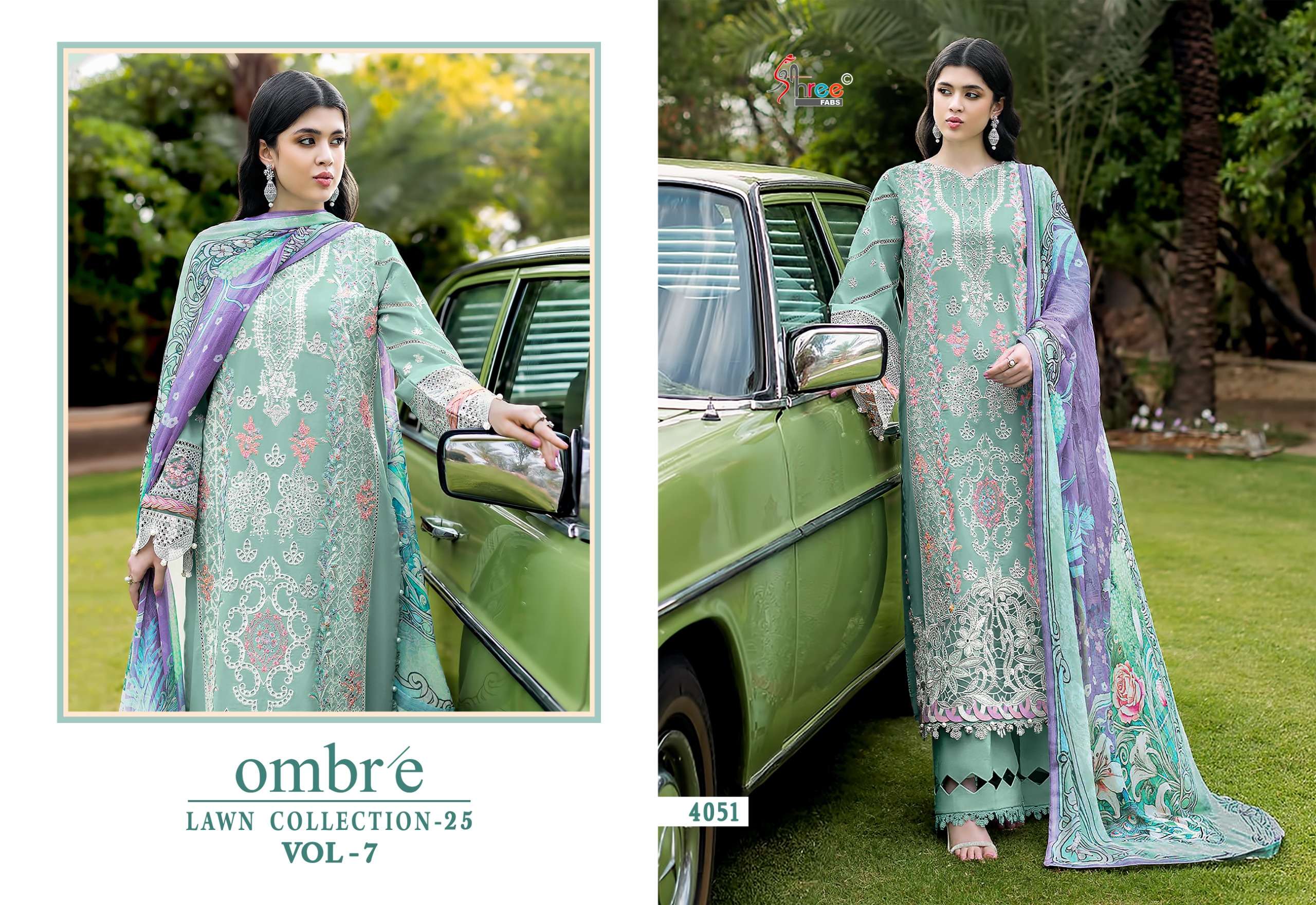 SHREE FABS OMBRE LAWN COLLECTION 25 VOL 7 COTTON HEAVY EMBROIDERY DESIGNER SUIT