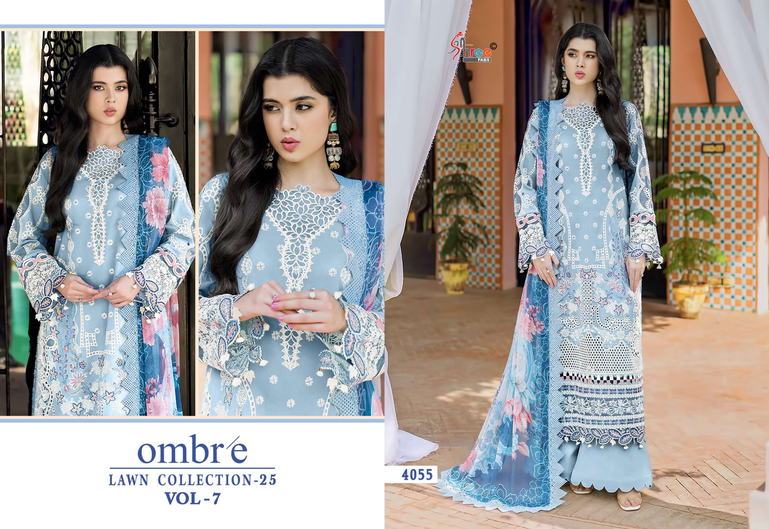 SHREE FABS OMBRE LAWN COLLECTION 25 VOL 7 COTTON HEAVY EMBROIDERY DESIGNER SUIT