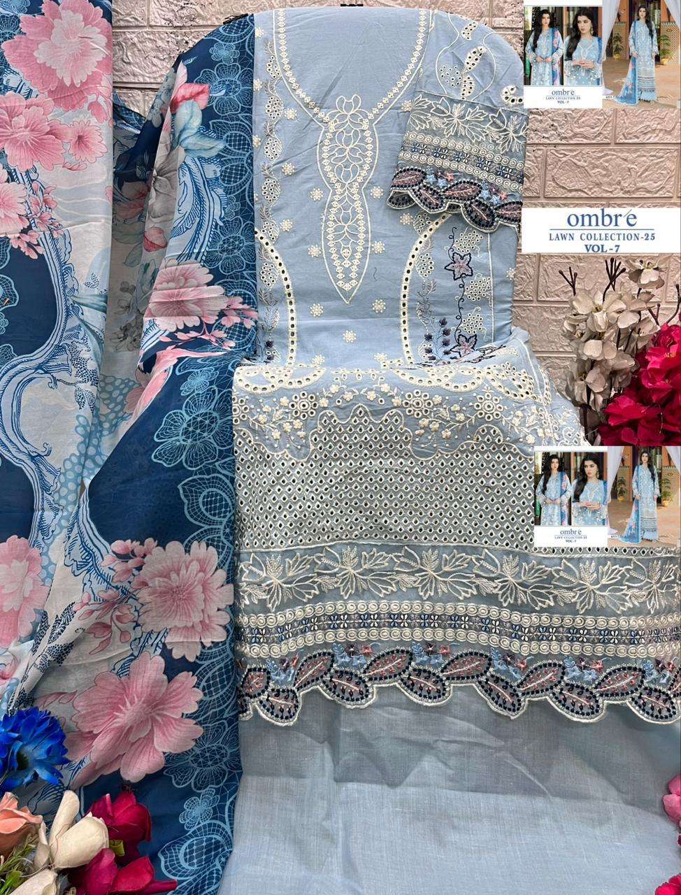 SHREE FABS OMBRE LAWN COLLECTION 25 VOL 7 COTTON HEAVY EMBROIDERY DESIGNER SUIT