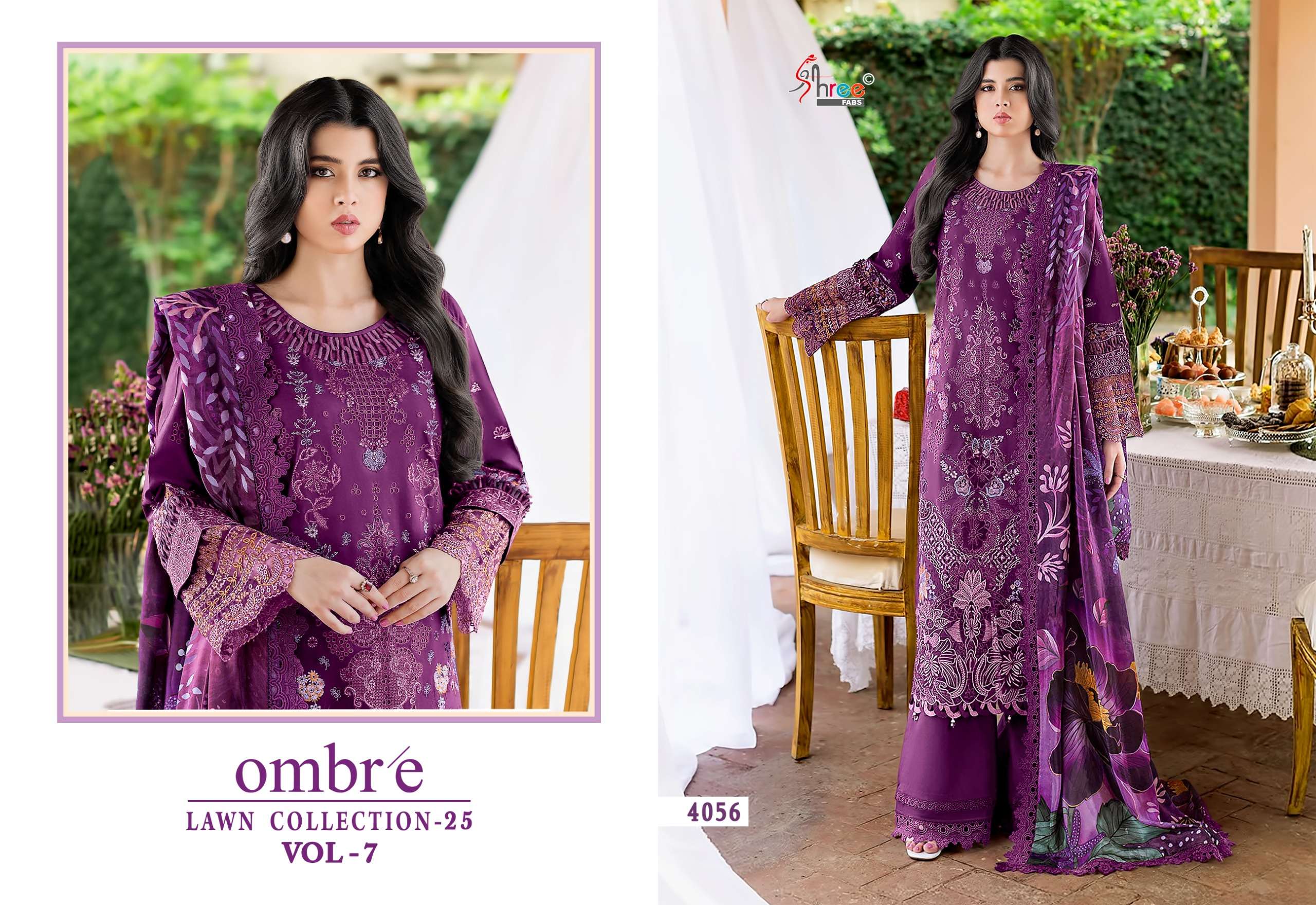 SHREE FABS OMBRE LAWN COLLECTION 25 VOL 7 COTTON HEAVY EMBROIDERY DESIGNER SUIT