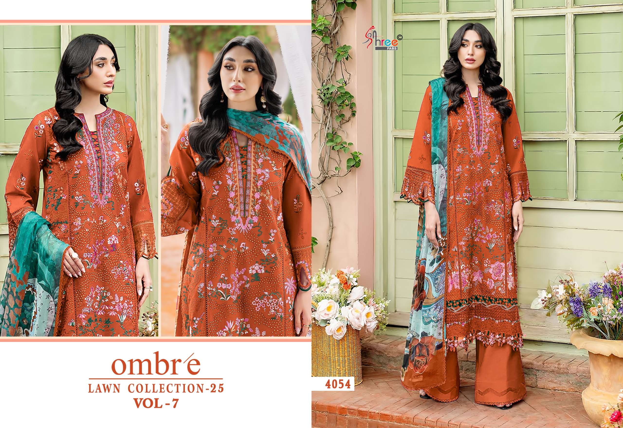 SHREE FABS OMBRE LAWN COLLECTION 25 VOL 7 COTTON HEAVY EMBROIDERY DESIGNER SUIT