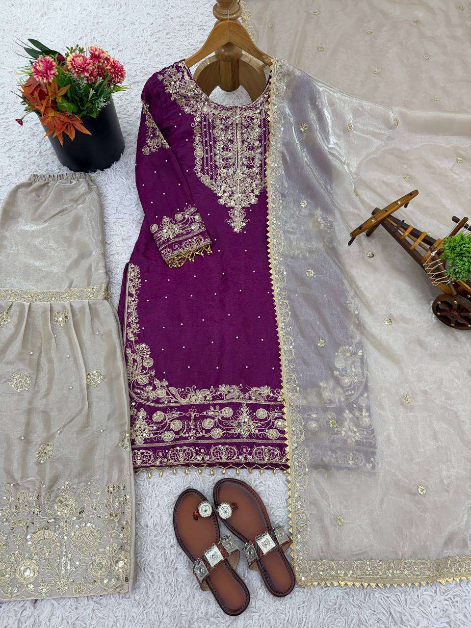 SR 1694 SILK WITH EMBROIDERY DESIGNER WORK FUNCTION WEAR SUIT