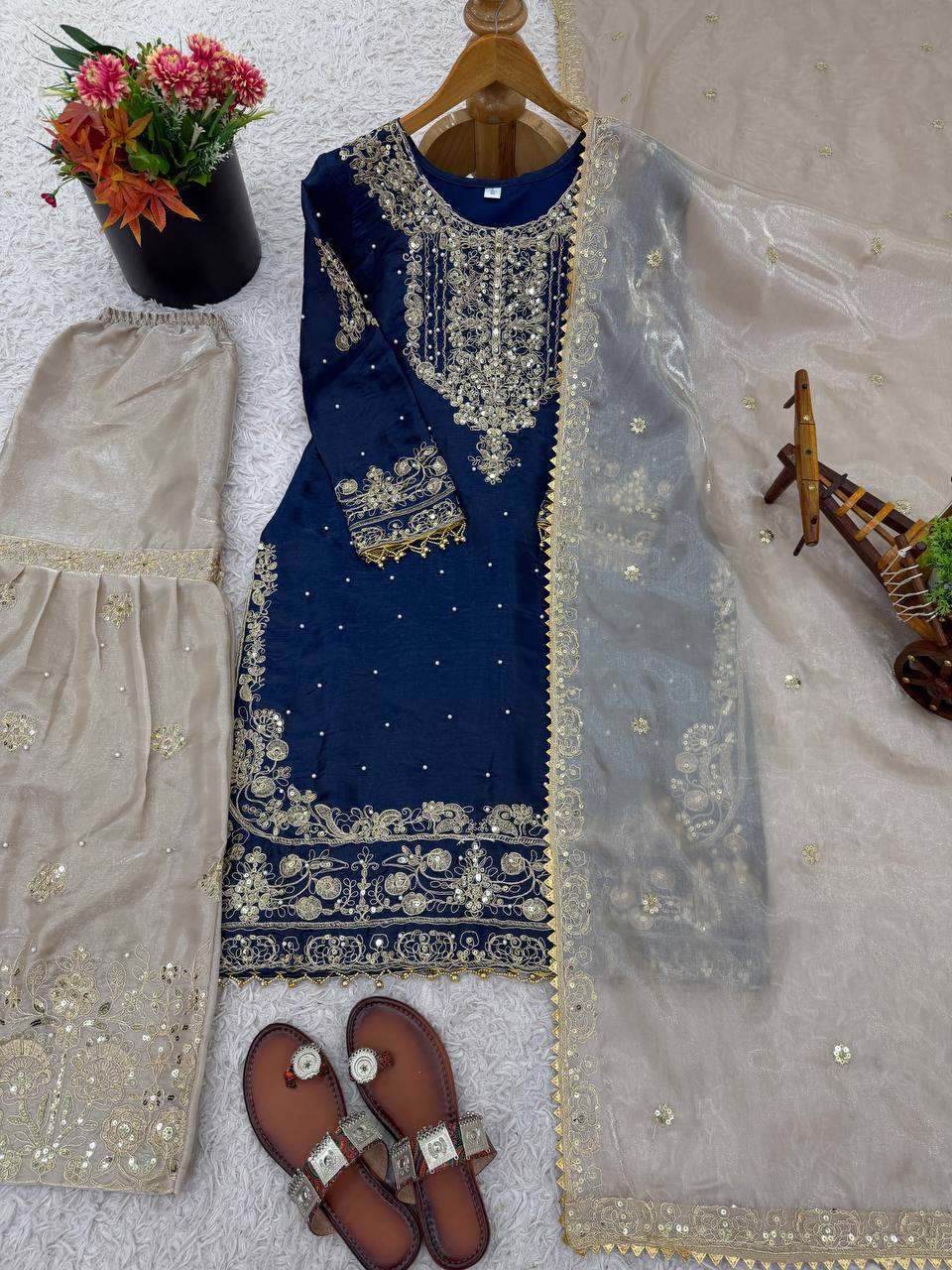 SR 1694 SILK WITH EMBROIDERY DESIGNER WORK FUNCTION WEAR SUIT