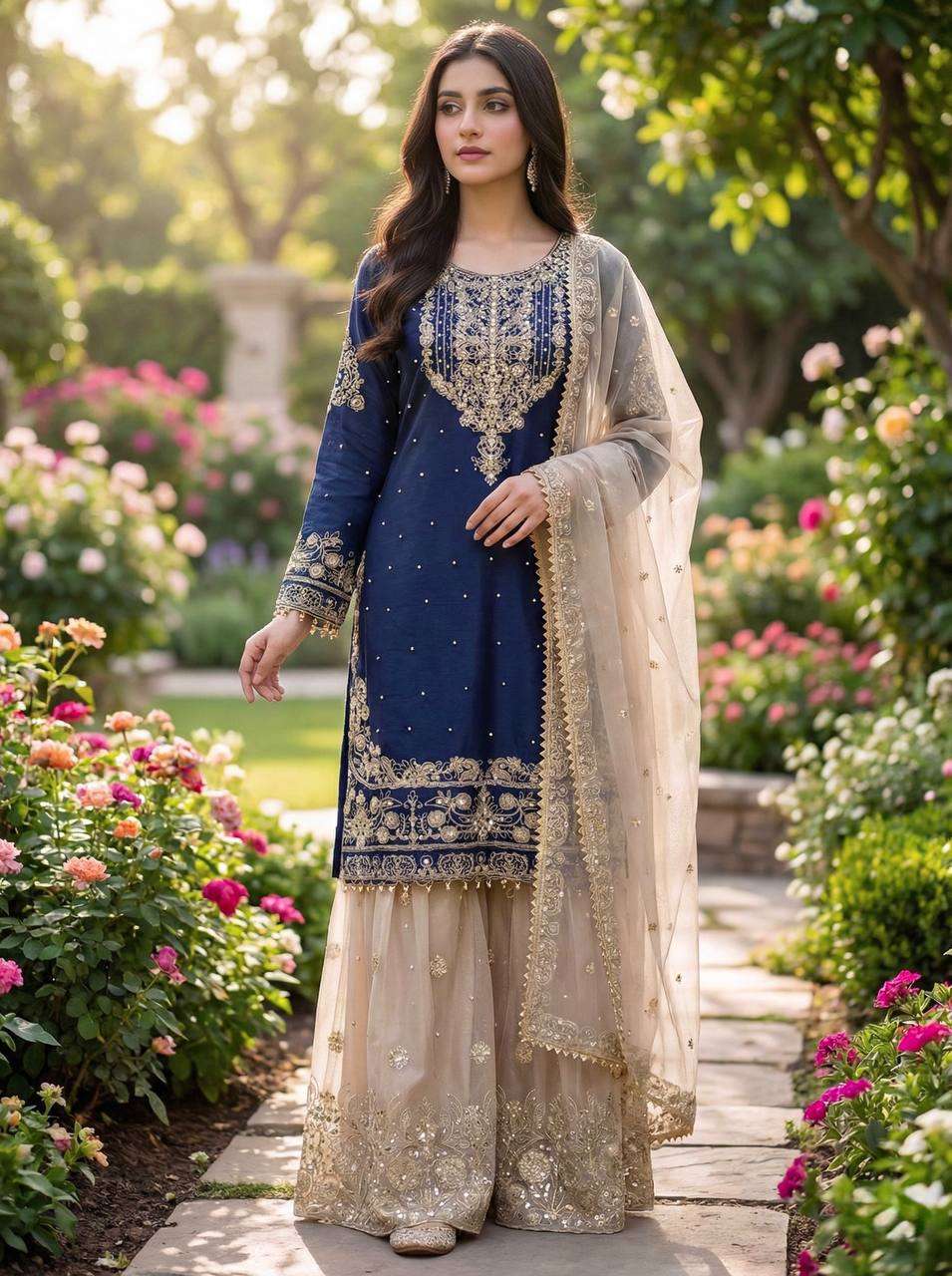 SR 1694 SILK WITH EMBROIDERY DESIGNER WORK FUNCTION WEAR SUIT