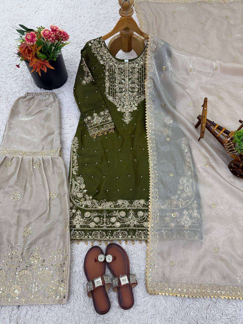 SR 1694 SILK WITH EMBROIDERY DESIGNER WORK FUNCTION WEAR SUIT