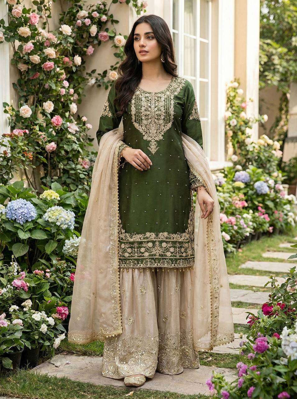 SR 1694 SILK WITH EMBROIDERY DESIGNER WORK FUNCTION WEAR SUIT