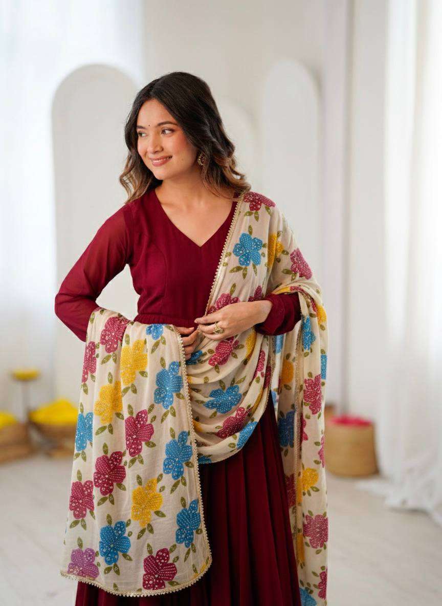 SRK 5323 ORGANZA SILK BEAUTIFUL COLORFUL PRINT LADIES DUPATTA 