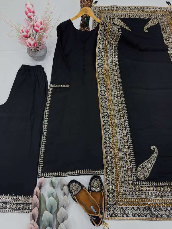 ST 237 BLACK SILK BEAUTIFUL DESIGNER PARTY WEAR LADIES SUIT