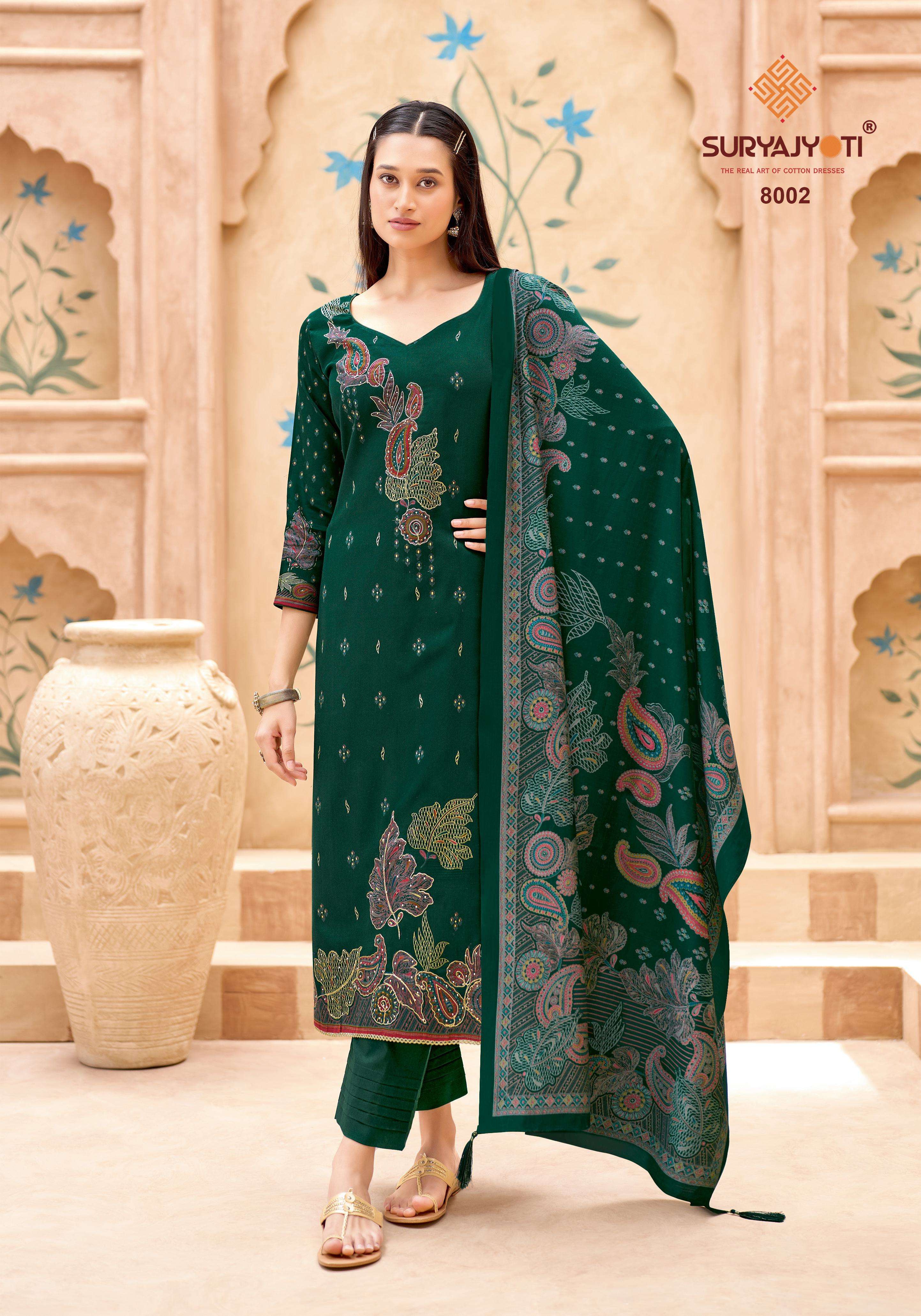 SURYAJYOTI KAARA ADVANCE VOL 8 JAM SATIN FANCY WORK SUIT