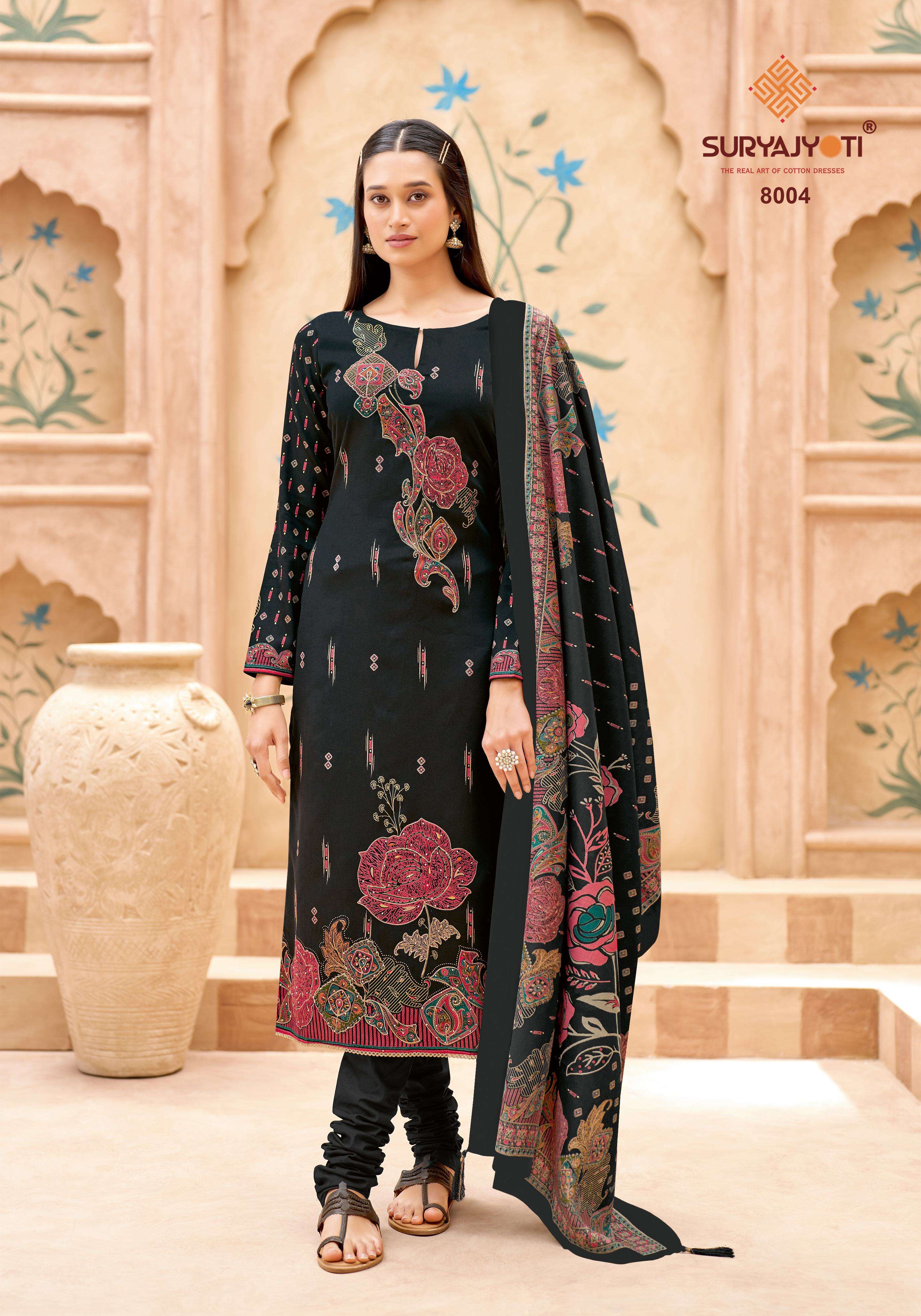 SURYAJYOTI KAARA ADVANCE VOL 8 JAM SATIN FANCY WORK SUIT