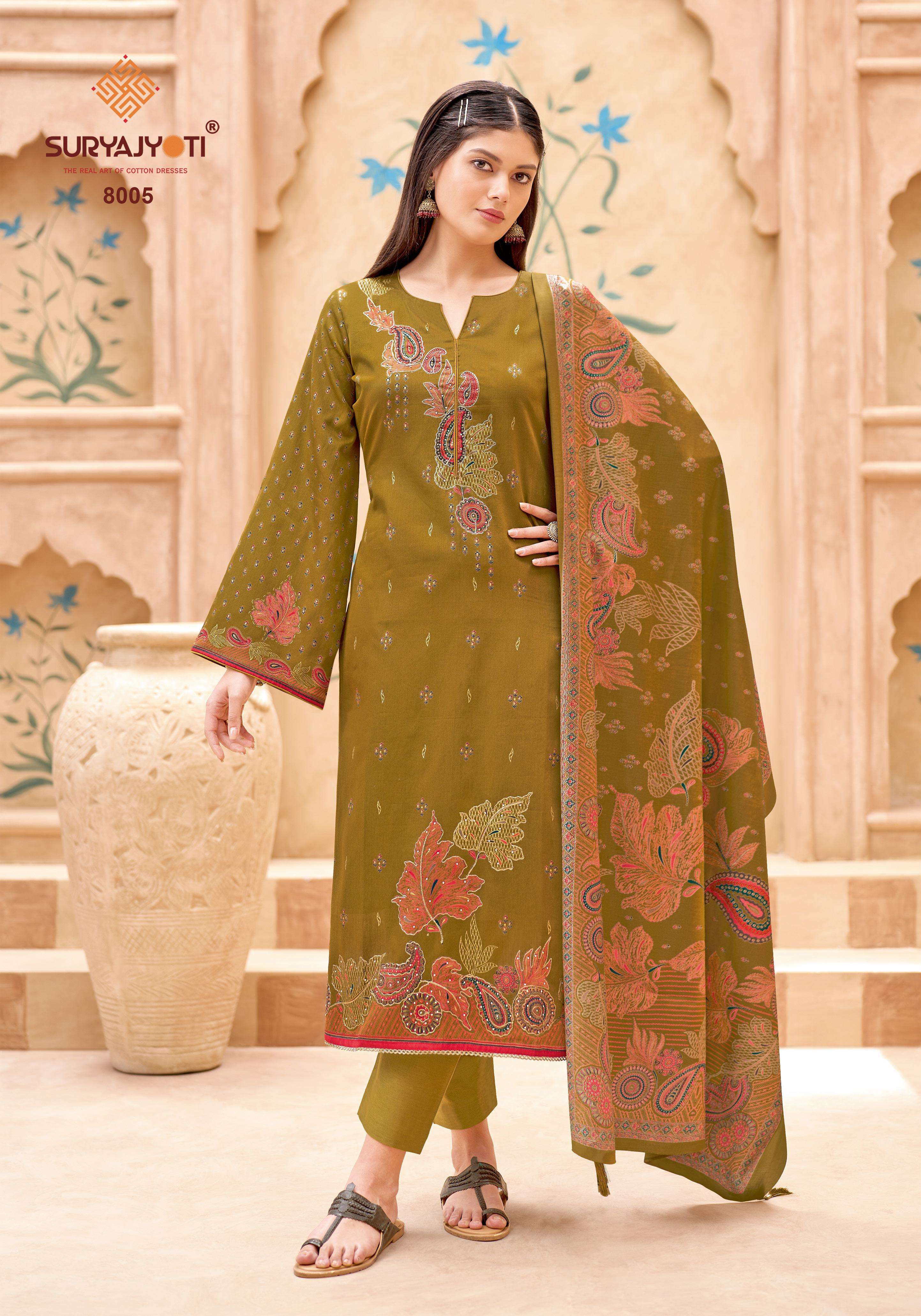 SURYAJYOTI KAARA ADVANCE VOL 8 JAM SATIN FANCY WORK SUIT