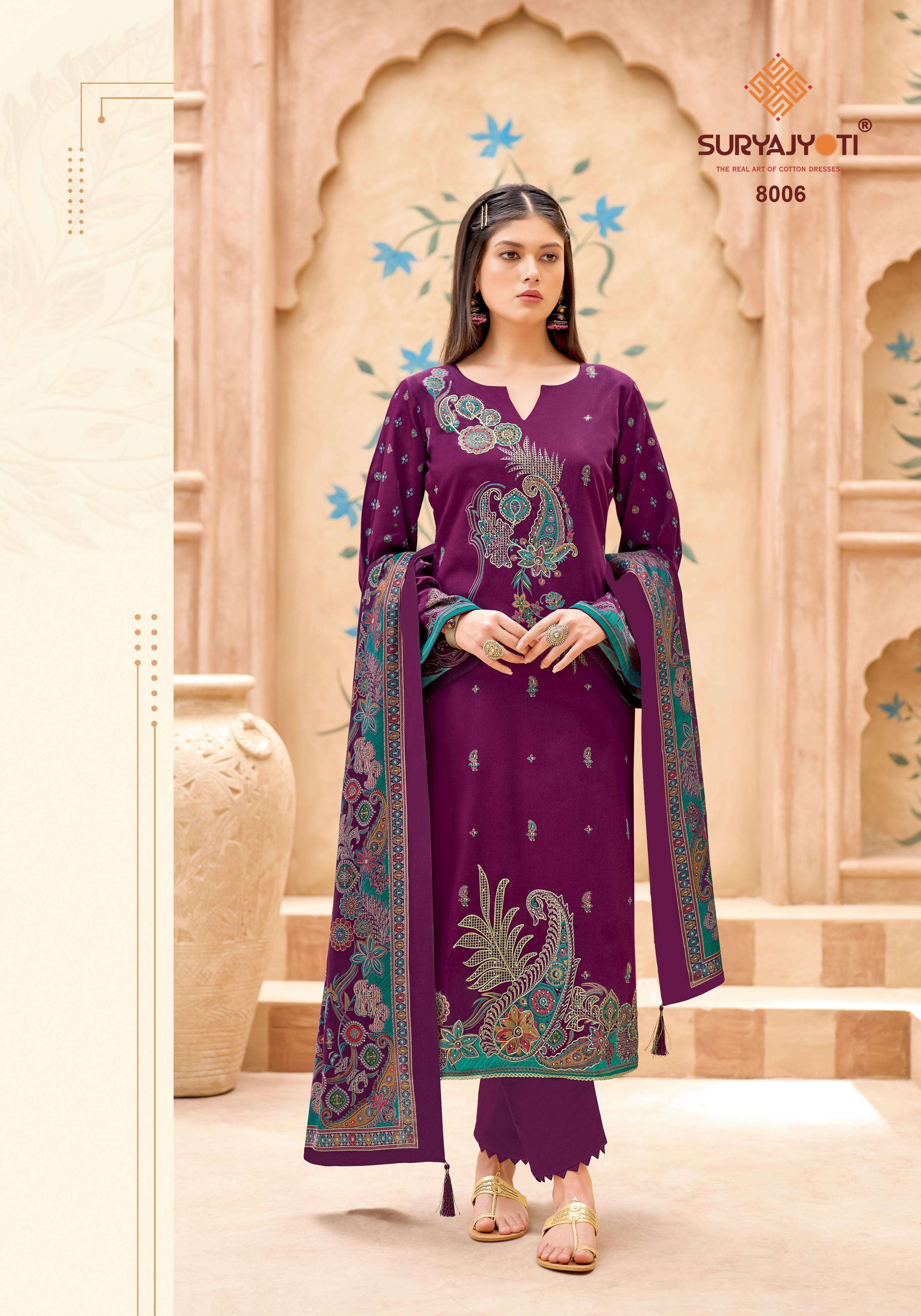 SURYAJYOTI KAARA ADVANCE VOL 8 JAM SATIN FANCY WORK SUIT