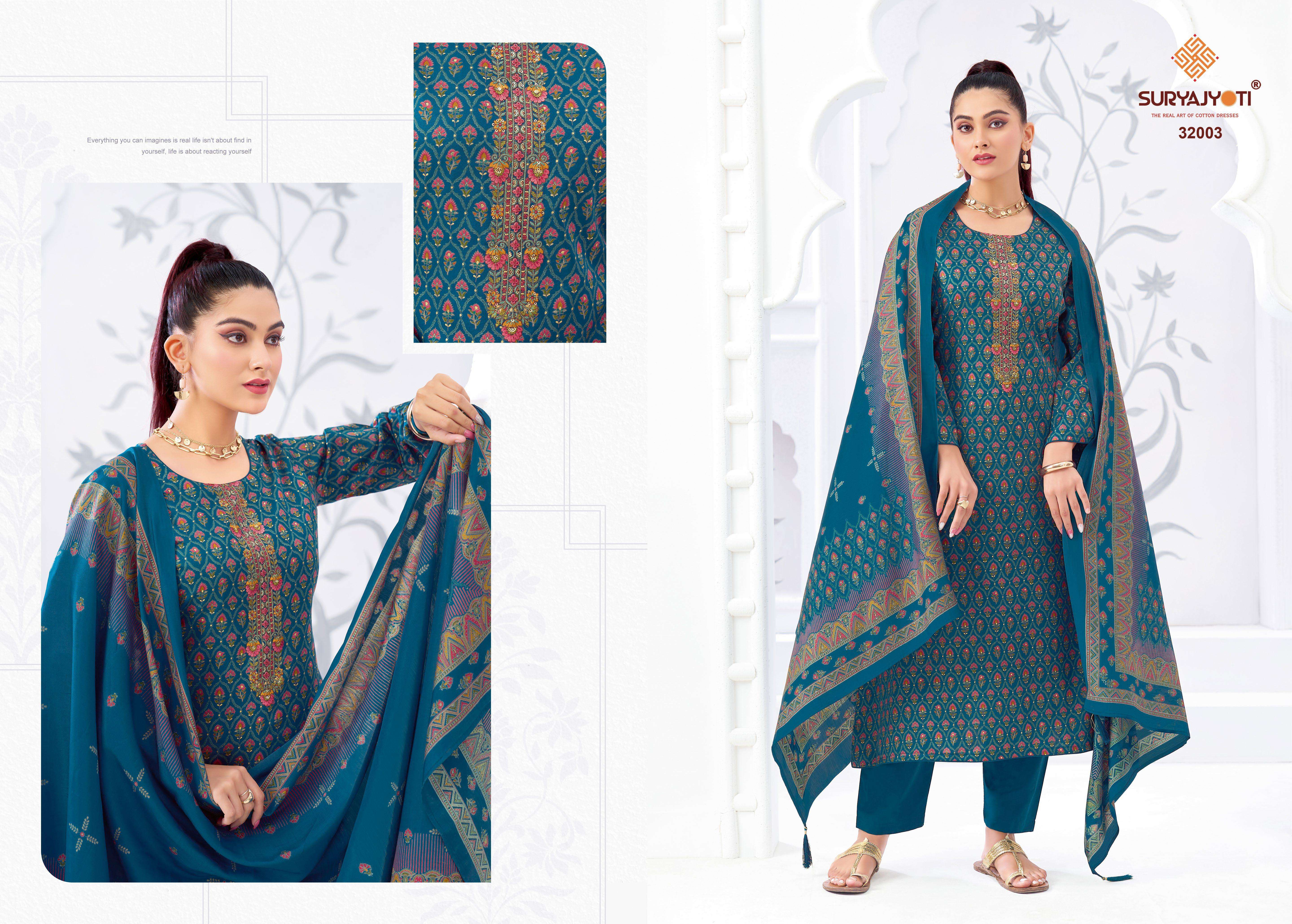 SURYAJYOTI KALKI VOL 32 JAM SATIN PRINT WITH FANCY EMBROIDERY WORK SUIT