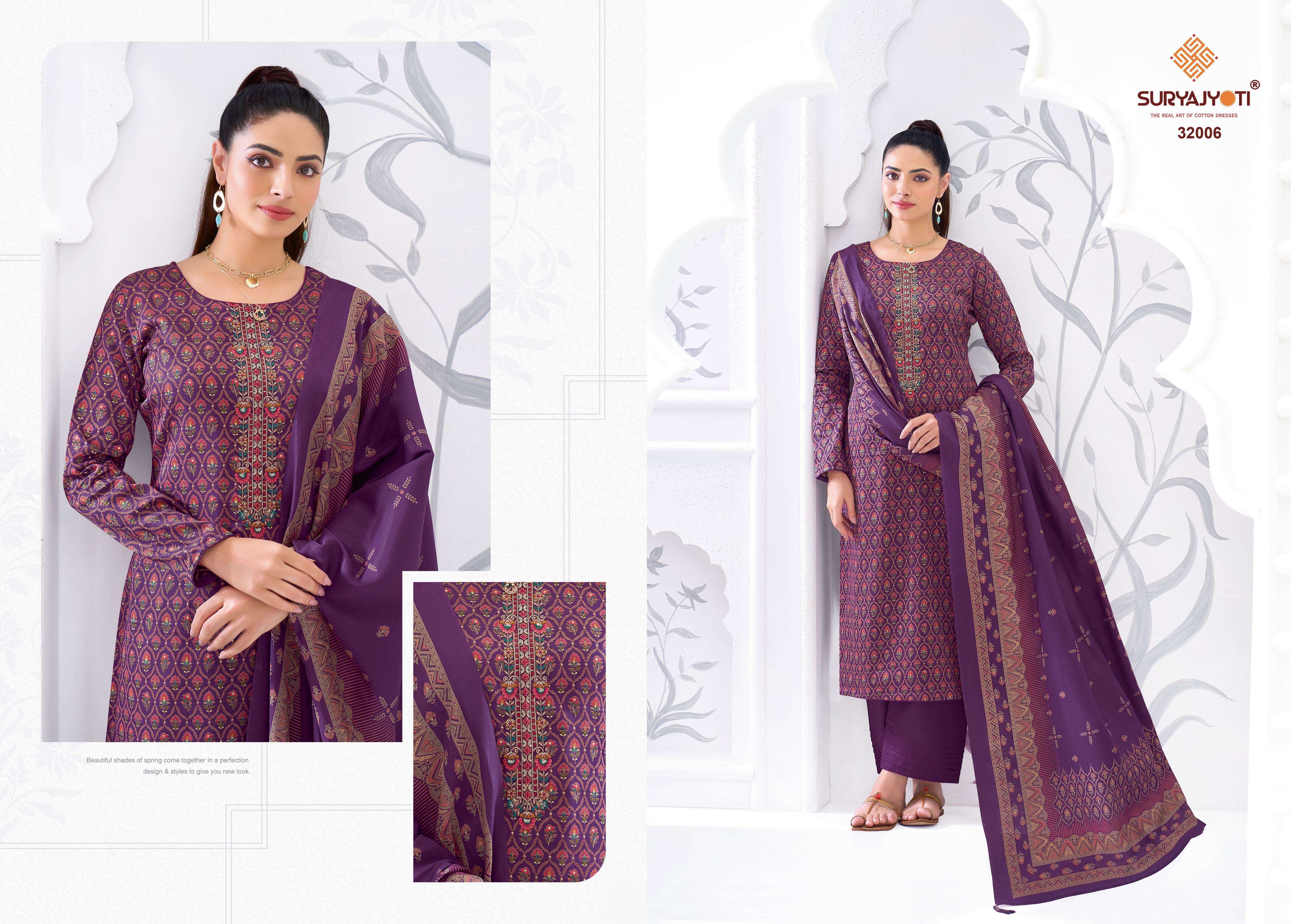 SURYAJYOTI KALKI VOL 32 JAM SATIN PRINT WITH FANCY EMBROIDERY WORK SUIT