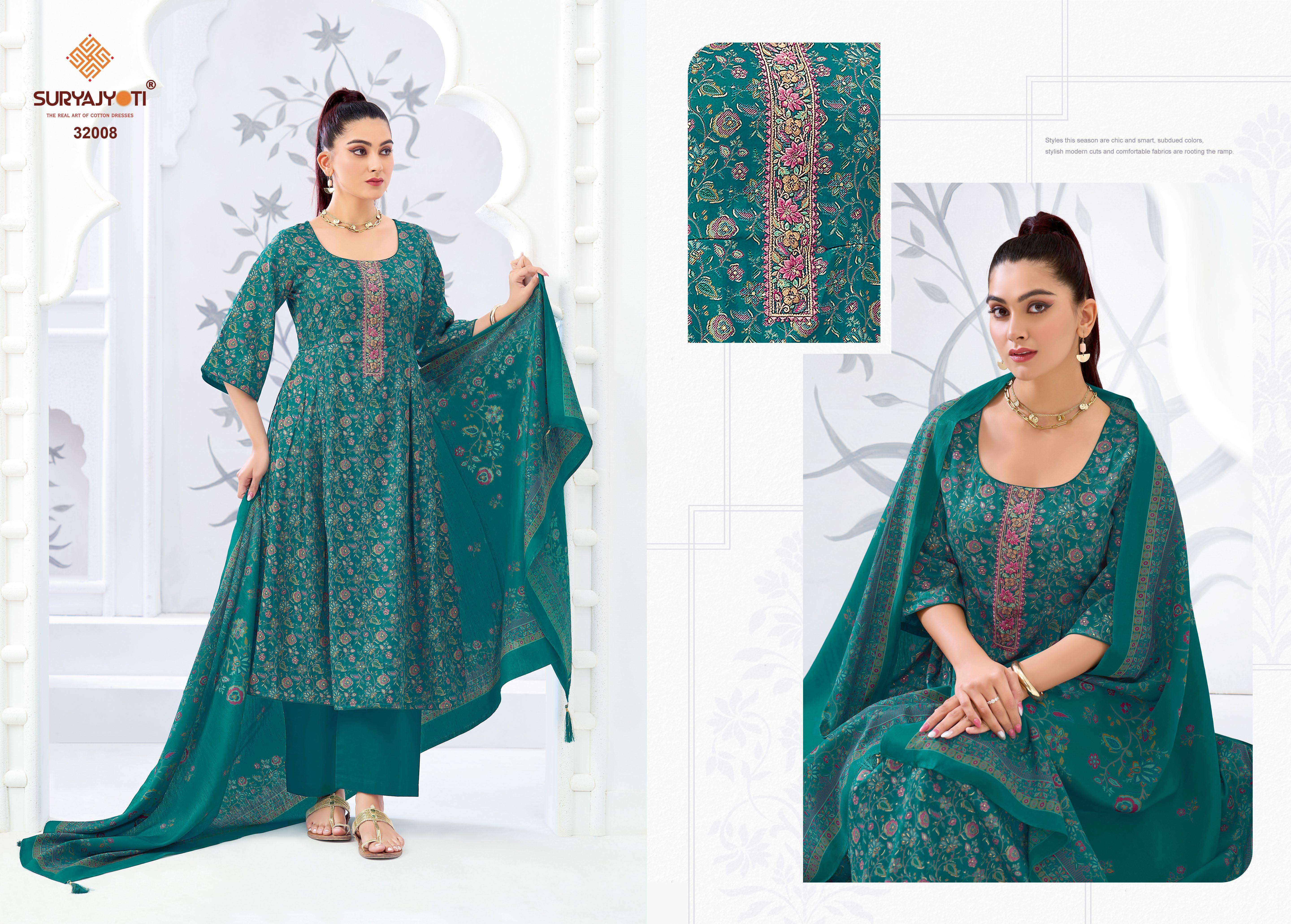 SURYAJYOTI KALKI VOL 32 JAM SATIN PRINT WITH FANCY EMBROIDERY WORK SUIT