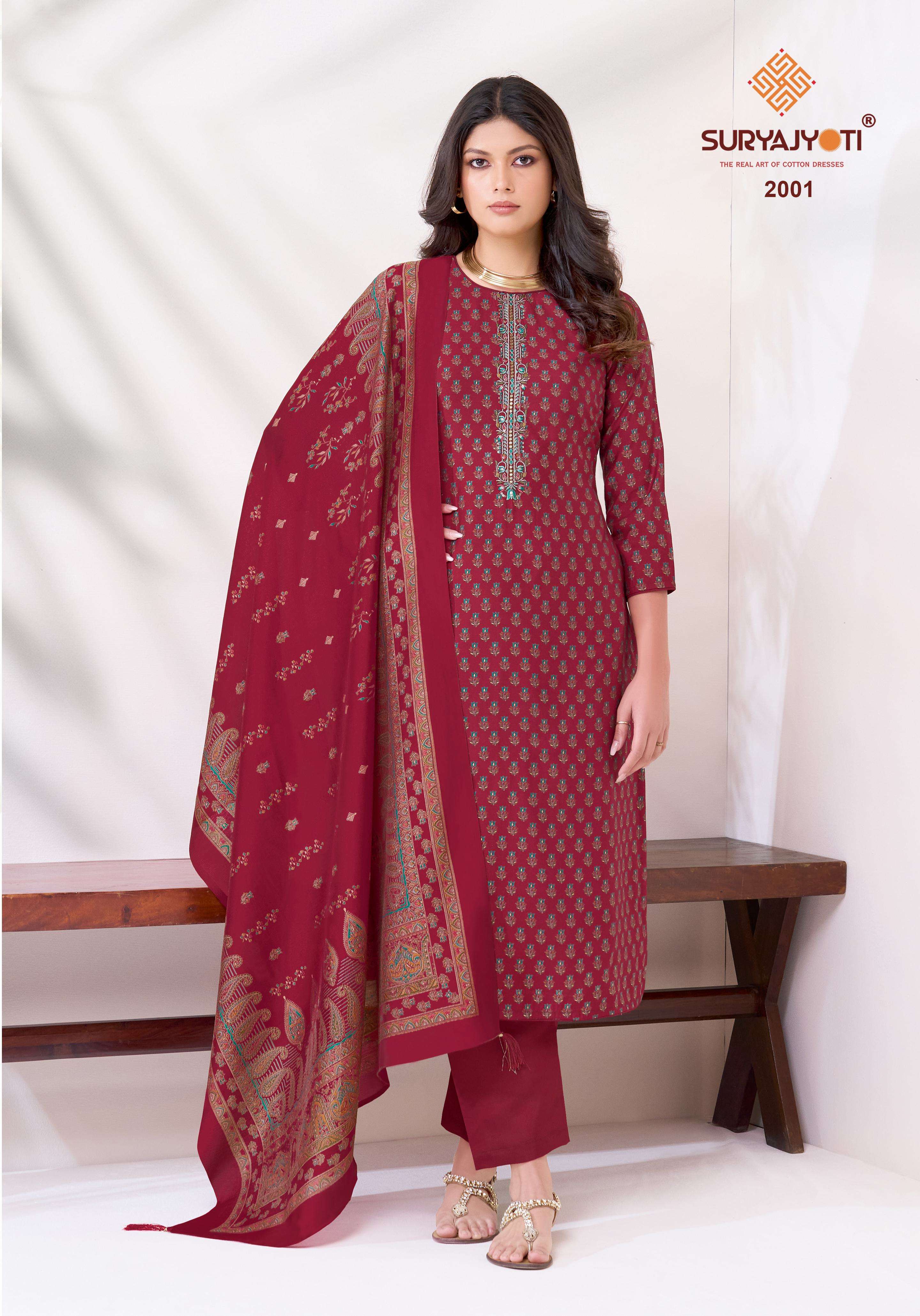 SURYAJYOTI KASHTI VOL 2 MODAL SILK FABRICS PRINT WITH EMBROIDERY WORK SUIT