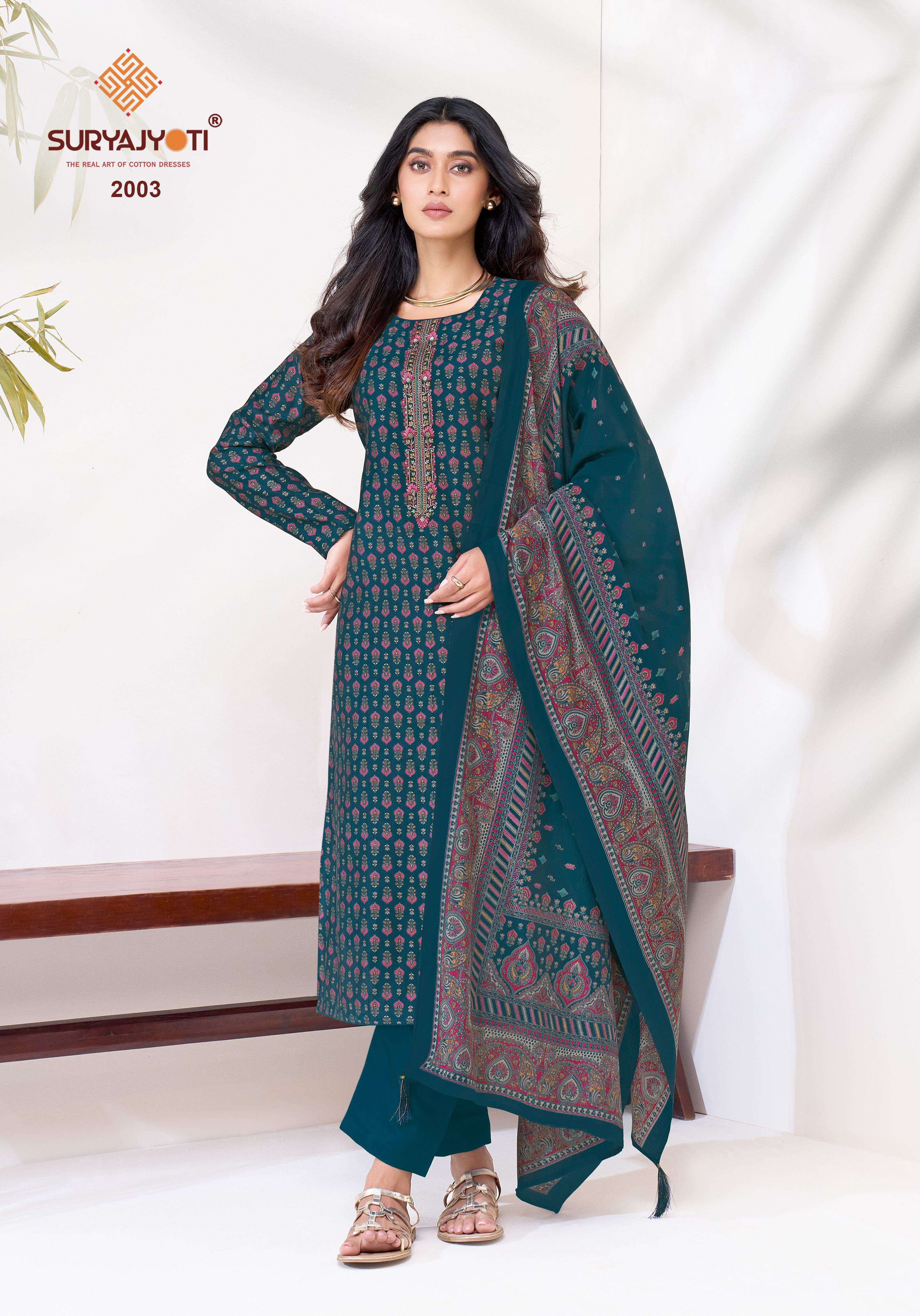 SURYAJYOTI KASHTI VOL 2 MODAL SILK FABRICS PRINT WITH EMBROIDERY WORK SUIT