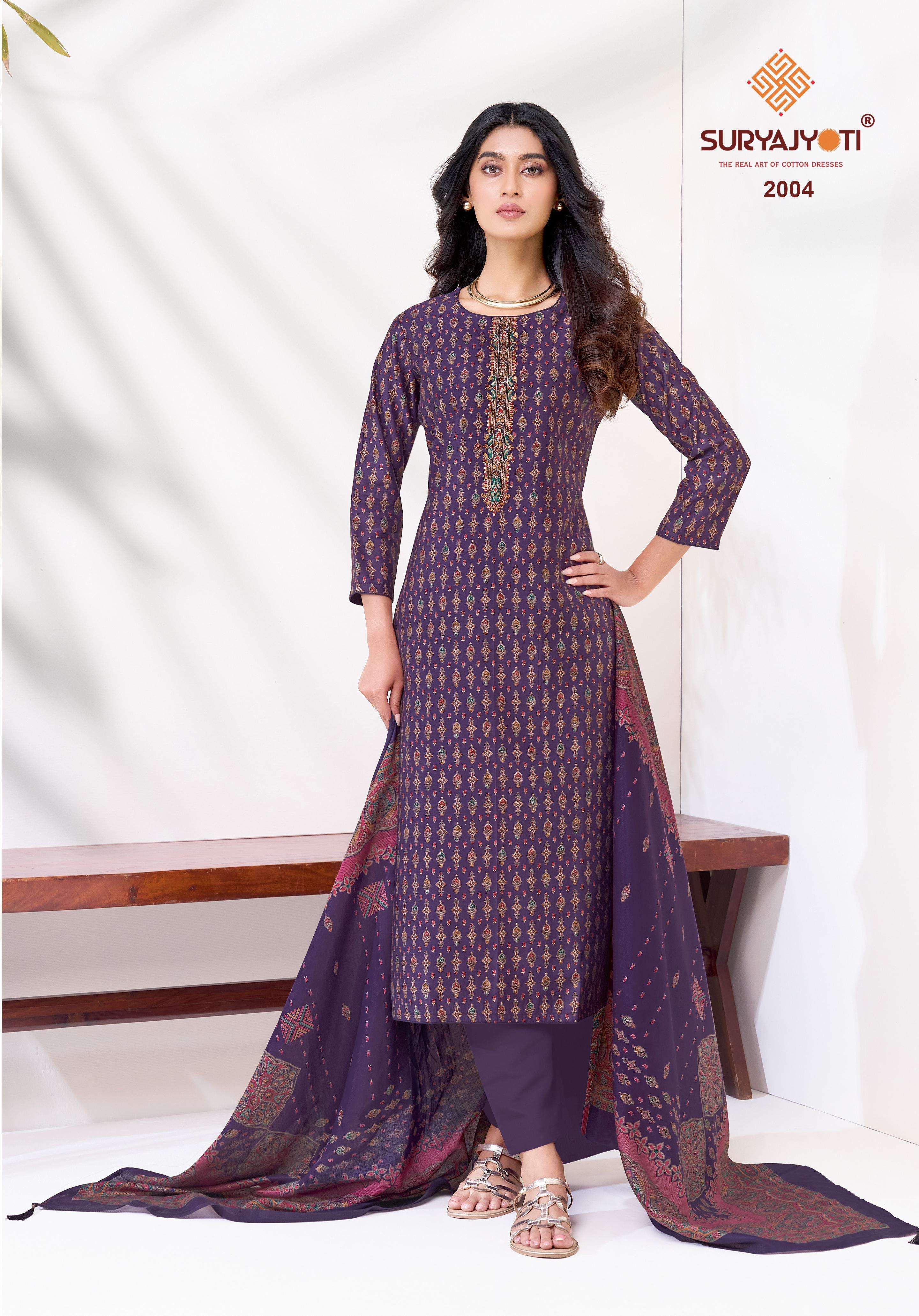 SURYAJYOTI KASHTI VOL 2 MODAL SILK FABRICS PRINT WITH EMBROIDERY WORK SUIT