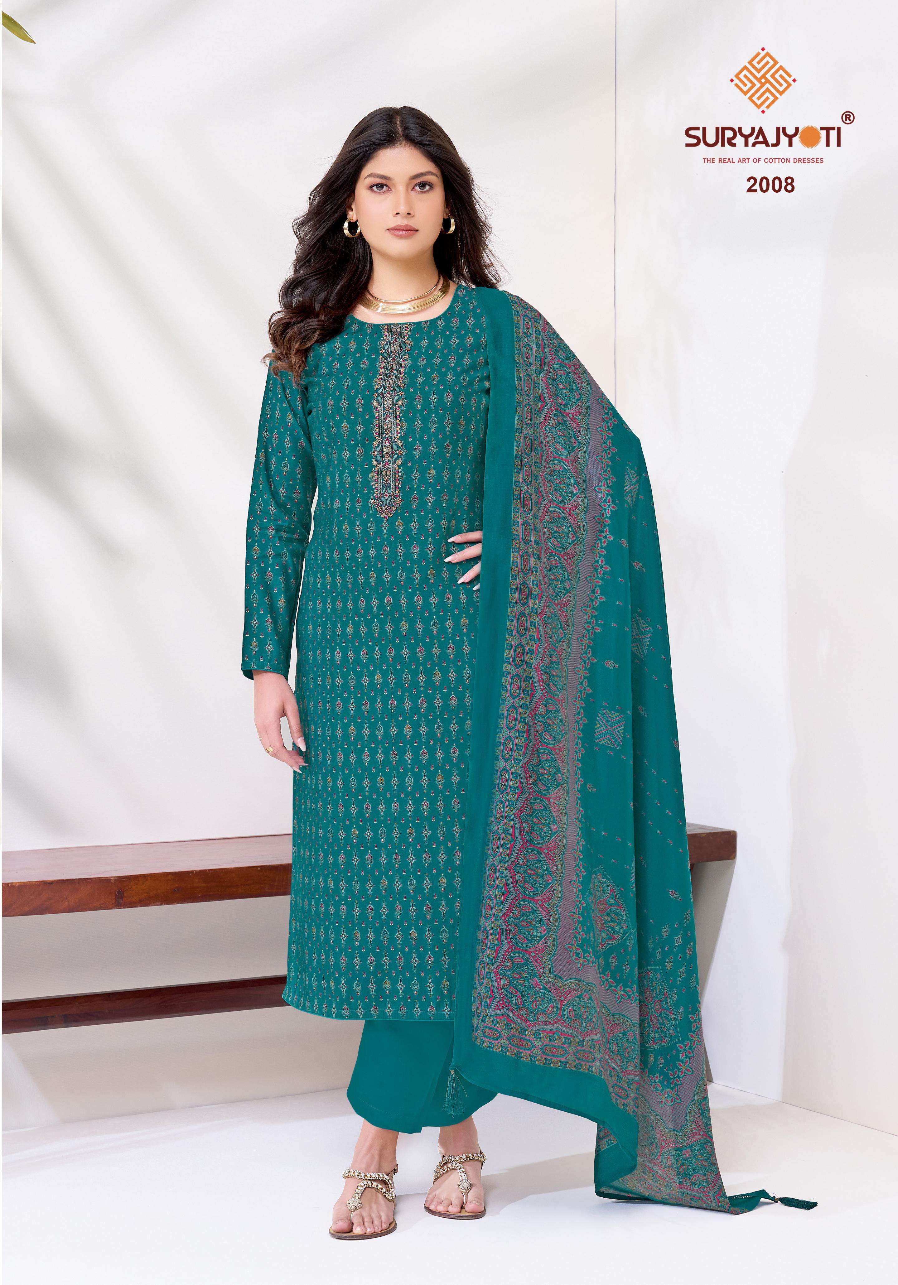 SURYAJYOTI KASHTI VOL 2 MODAL SILK FABRICS PRINT WITH EMBROIDERY WORK SUIT