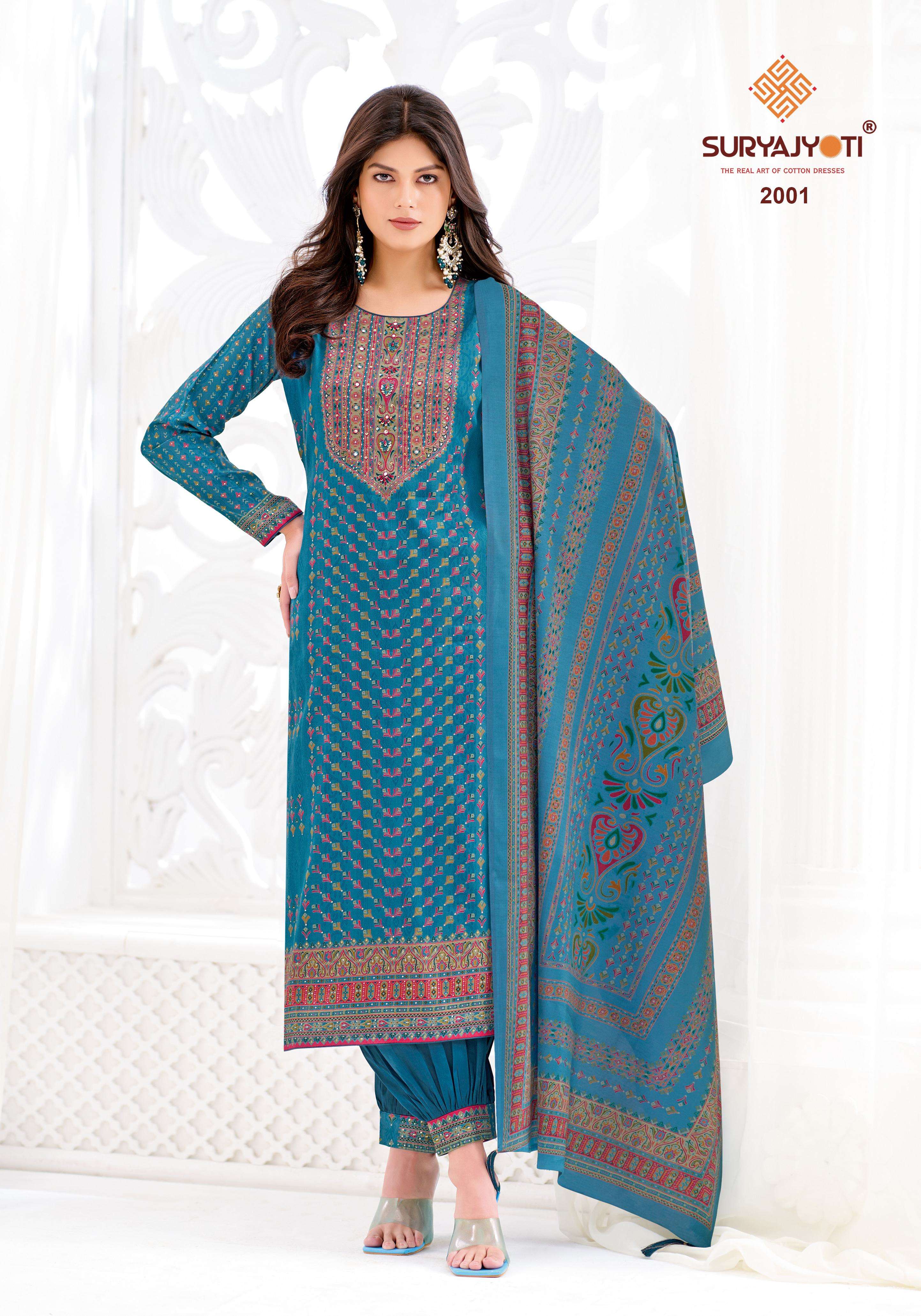  SURYAJYOTI KESAR VOL 2 JAM SATIN PRINT WITH FANCY WORK SUIT