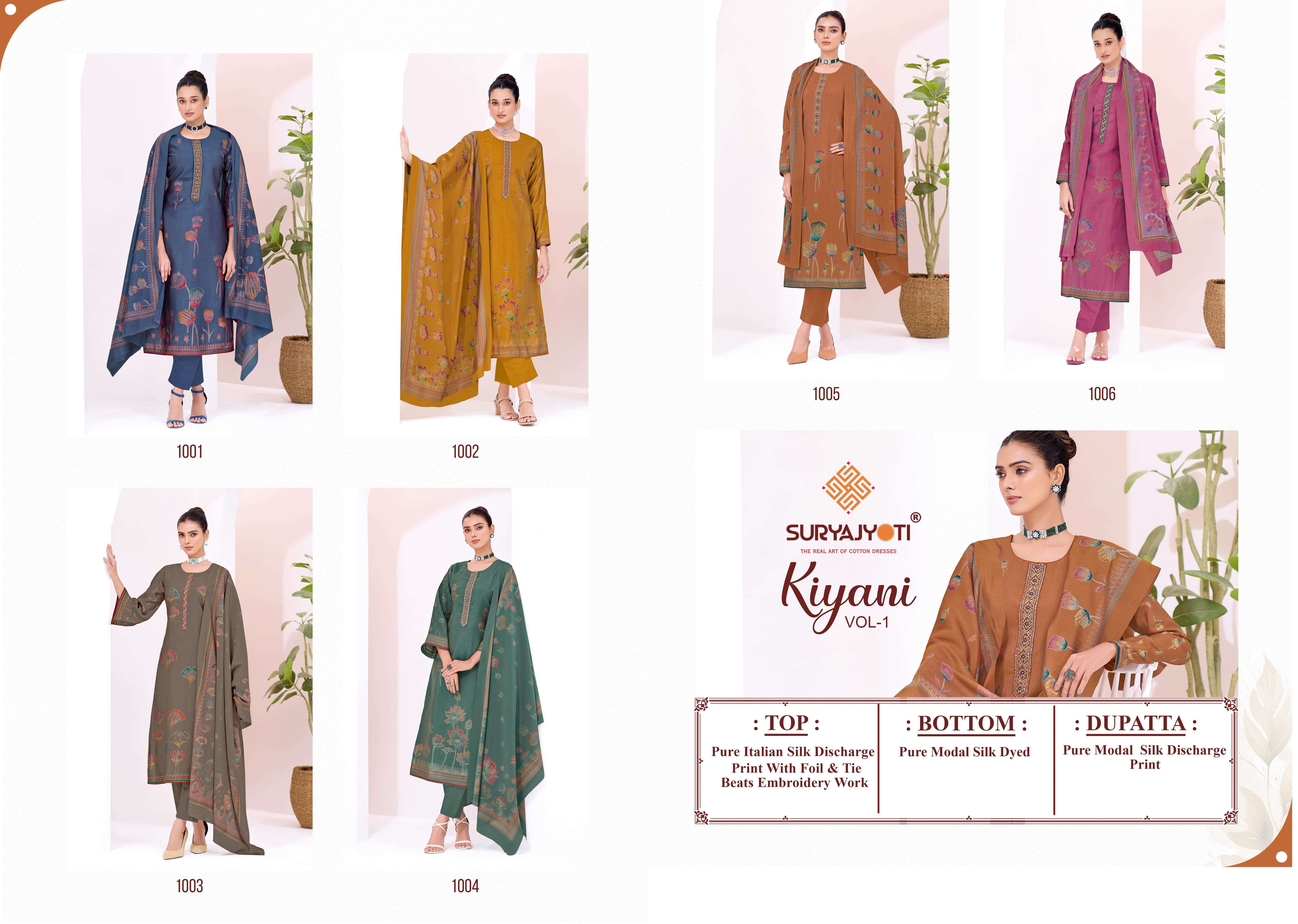 SURYAJYOTI KIYANI VOL 1 SILK EMBROIDERY WORK LADIES SUIT
