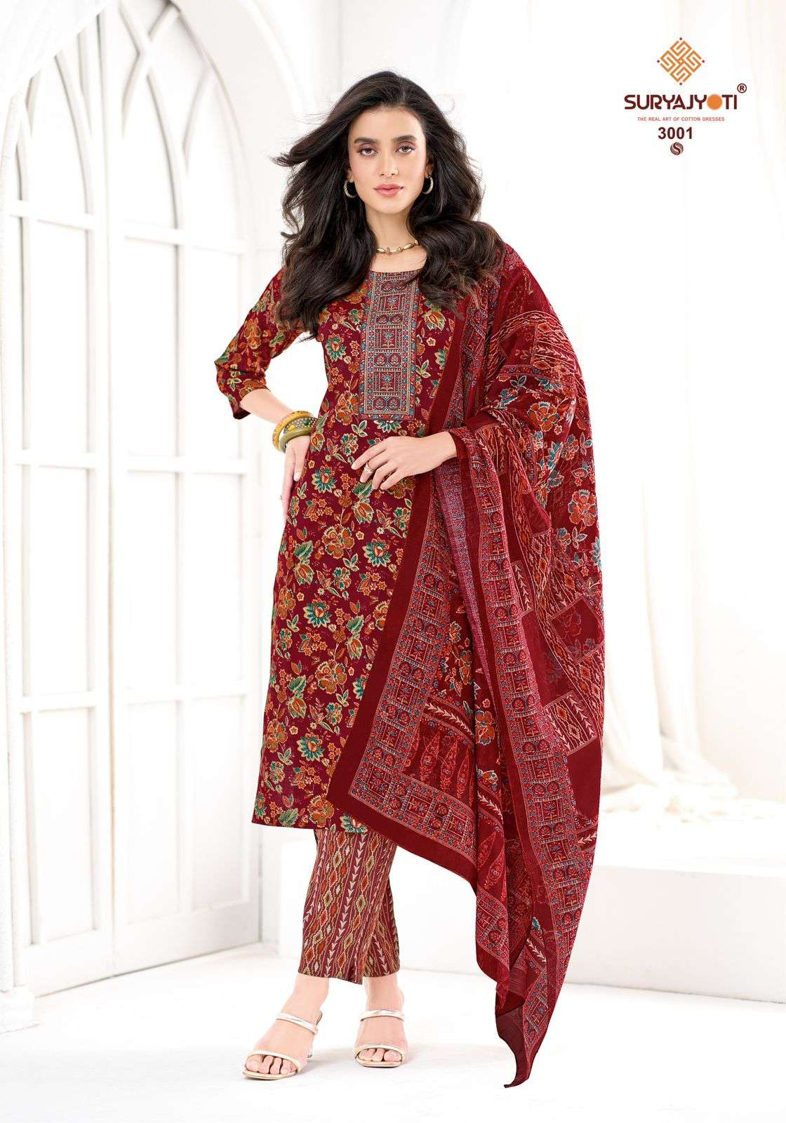 SURYAJYOTI KRITIKA ADVANCE VOL 3 RAYON PRINT FANCY WORK LADIES 3PIECE SET