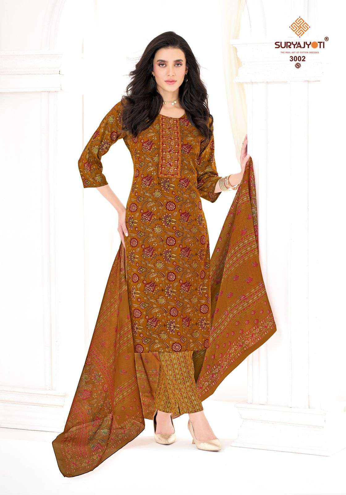 SURYAJYOTI KRITIKA ADVANCE VOL 3 RAYON PRINT FANCY WORK LADIES 3PIECE SET