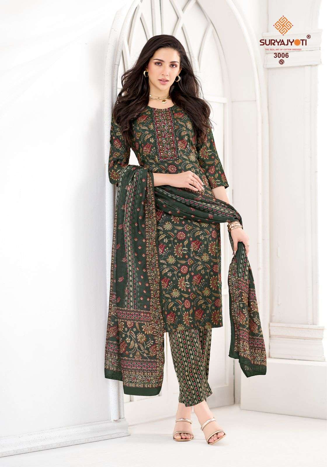 SURYAJYOTI KRITIKA ADVANCE VOL 3 RAYON PRINT FANCY WORK LADIES 3PIECE SET