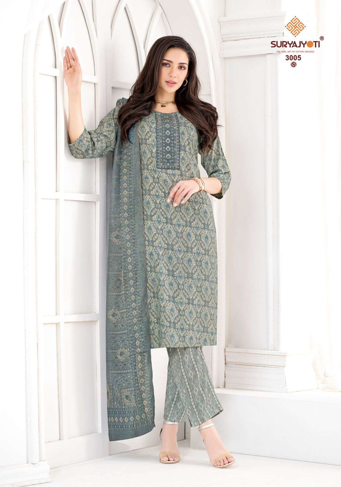 SURYAJYOTI KRITIKA ADVANCE VOL 3 RAYON PRINT FANCY WORK LADIES 3PIECE SET