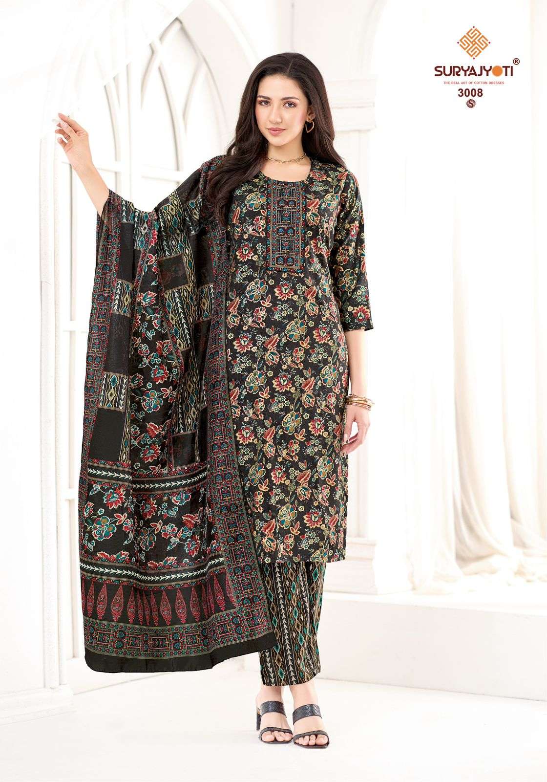 SURYAJYOTI KRITIKA ADVANCE VOL 3 RAYON PRINT FANCY WORK LADIES 3PIECE SET