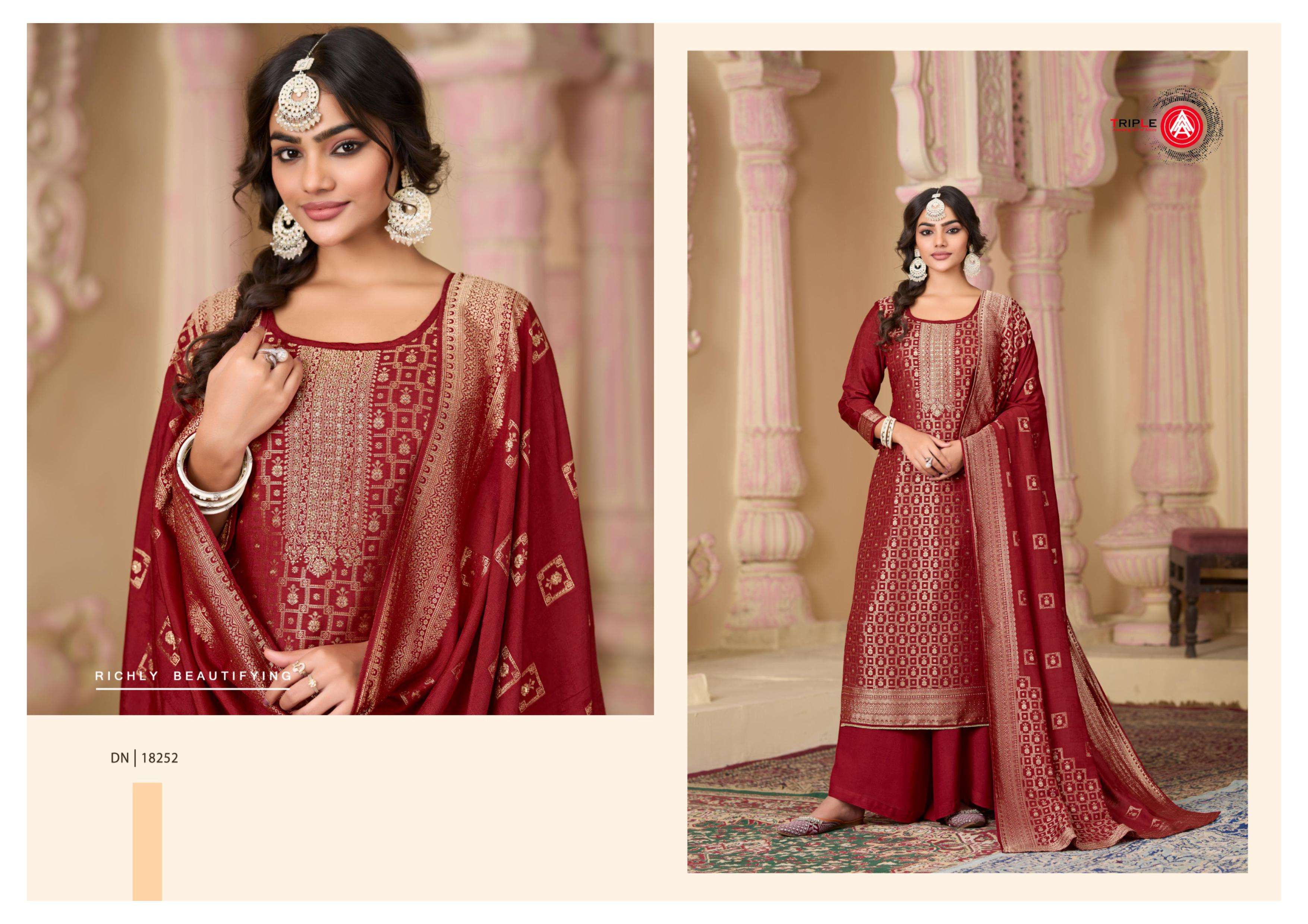 TRIPLE AAA HANSHIKA VOL 5 MUSLIN JACQUARD DESIGNER WORK LADIES SUIT