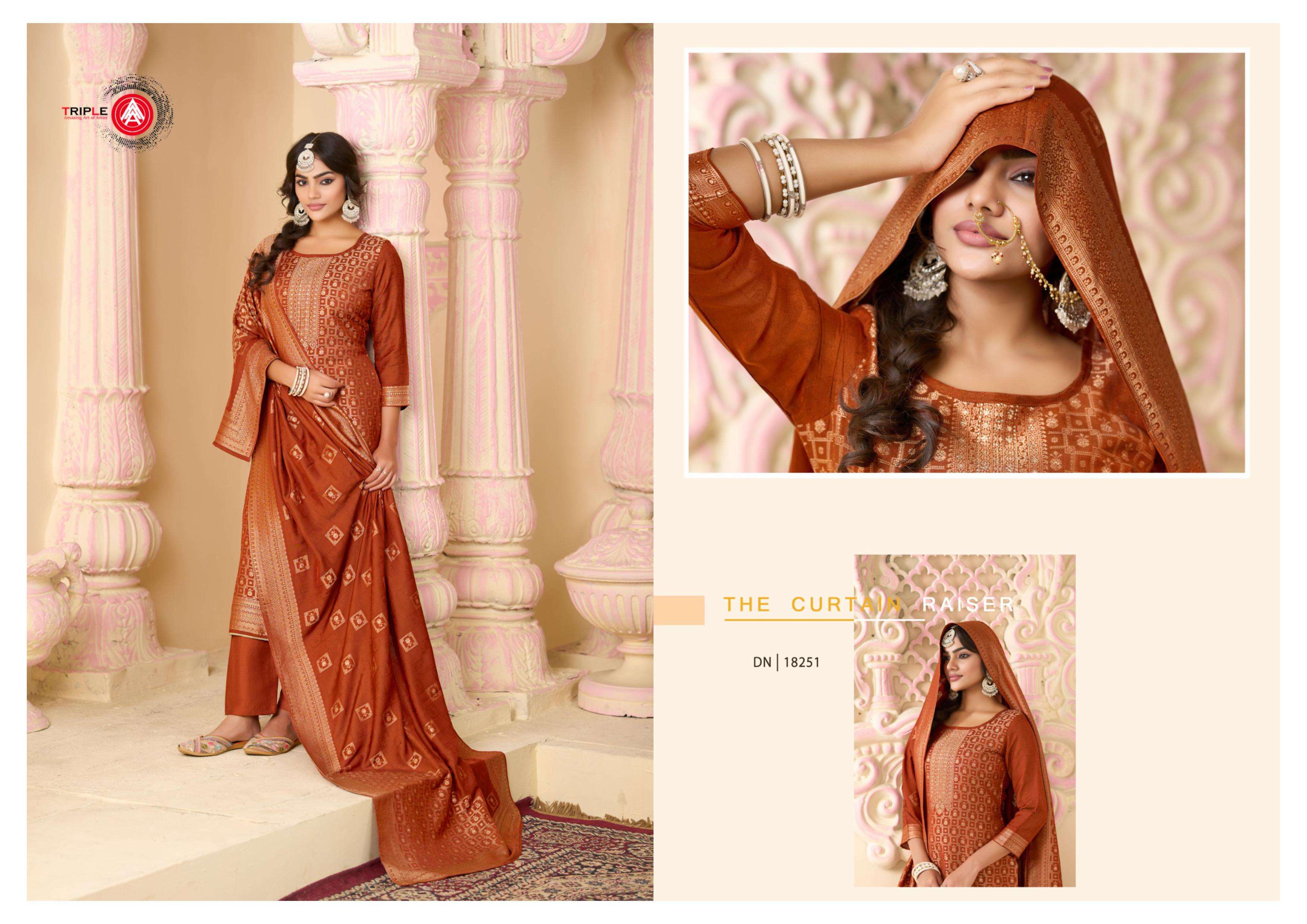 TRIPLE AAA HANSHIKA VOL 5 MUSLIN JACQUARD DESIGNER WORK LADIES SUIT