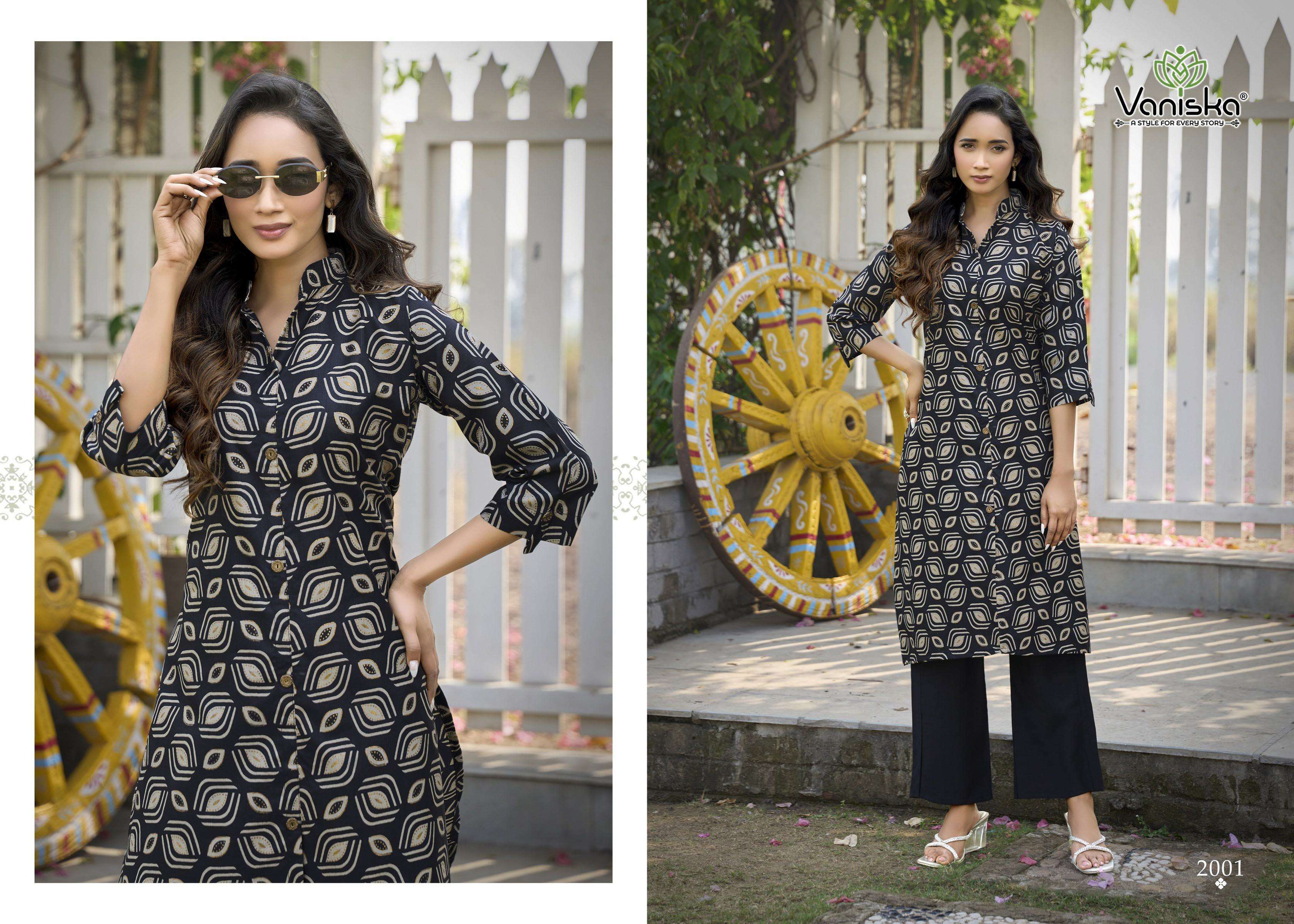 VANISKA FLOWER VELLY VOL 2 FANCY PRINT A LINE CUT STYLE KURTI WITH BOTTOM PAIR 