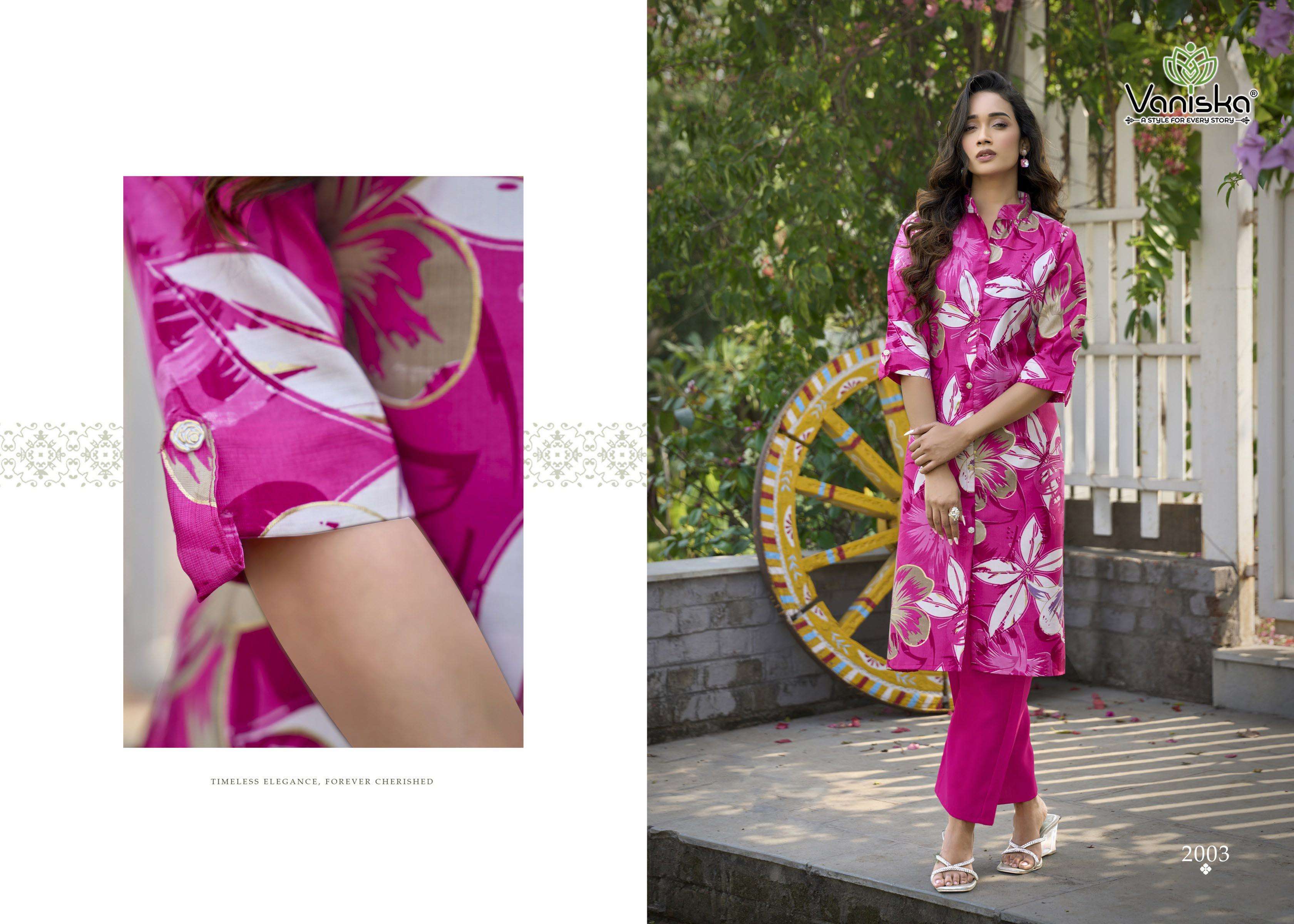 VANISKA FLOWER VELLY VOL 2 FANCY PRINT A LINE CUT STYLE KURTI WITH BOTTOM PAIR 