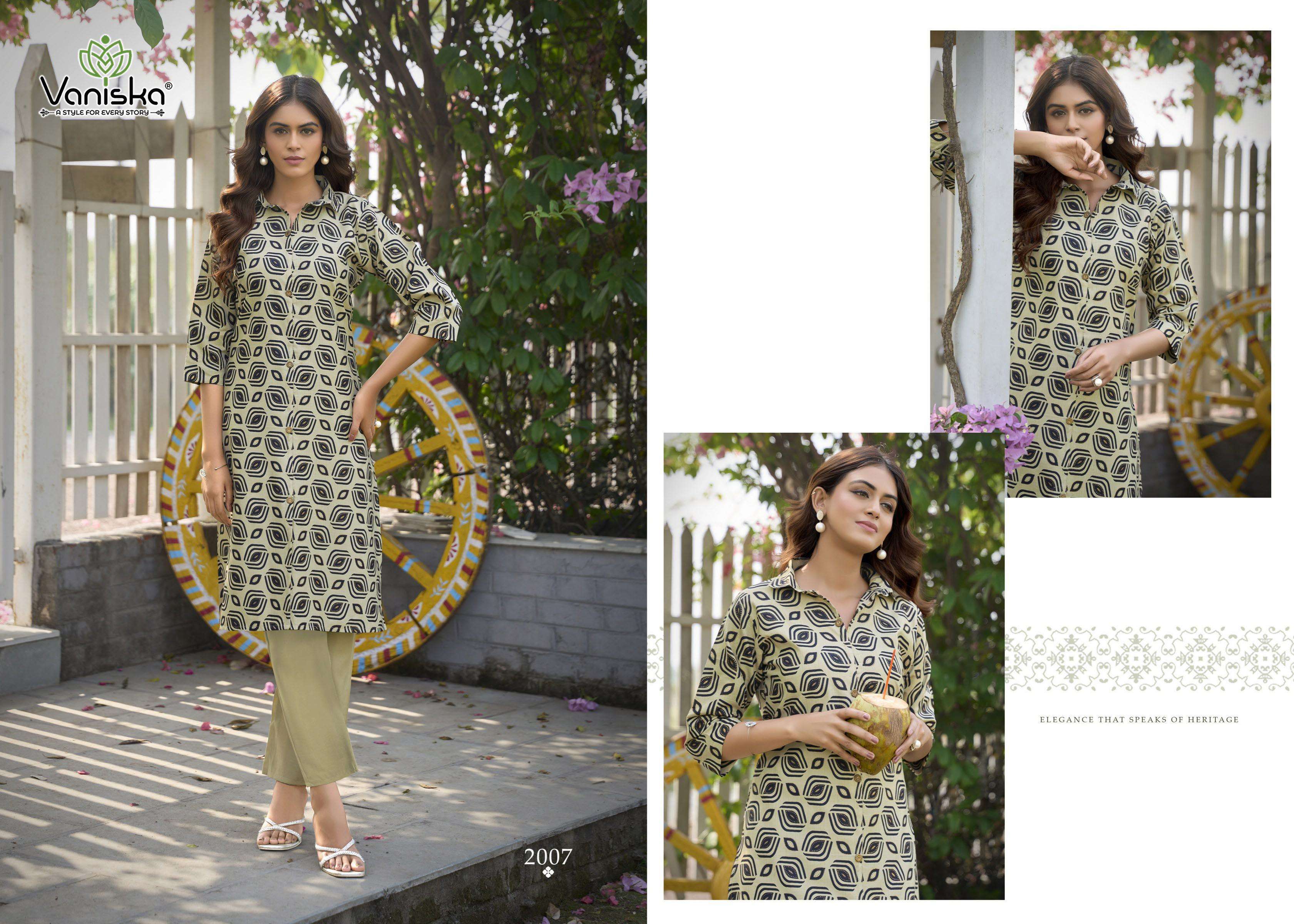 VANISKA FLOWER VELLY VOL 2 FANCY PRINT A LINE CUT STYLE KURTI WITH BOTTOM PAIR 