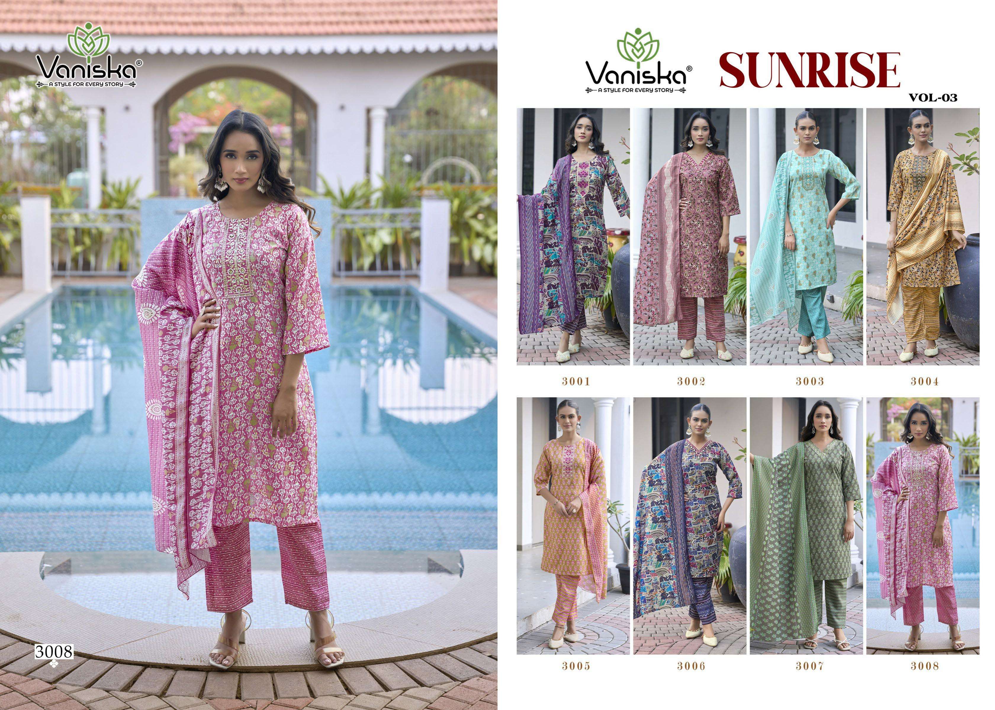 VANISKA SUNRISE VOL 3 STRAIGHT KURTI WITH PANT &  DUPATTA 3PIECE SET