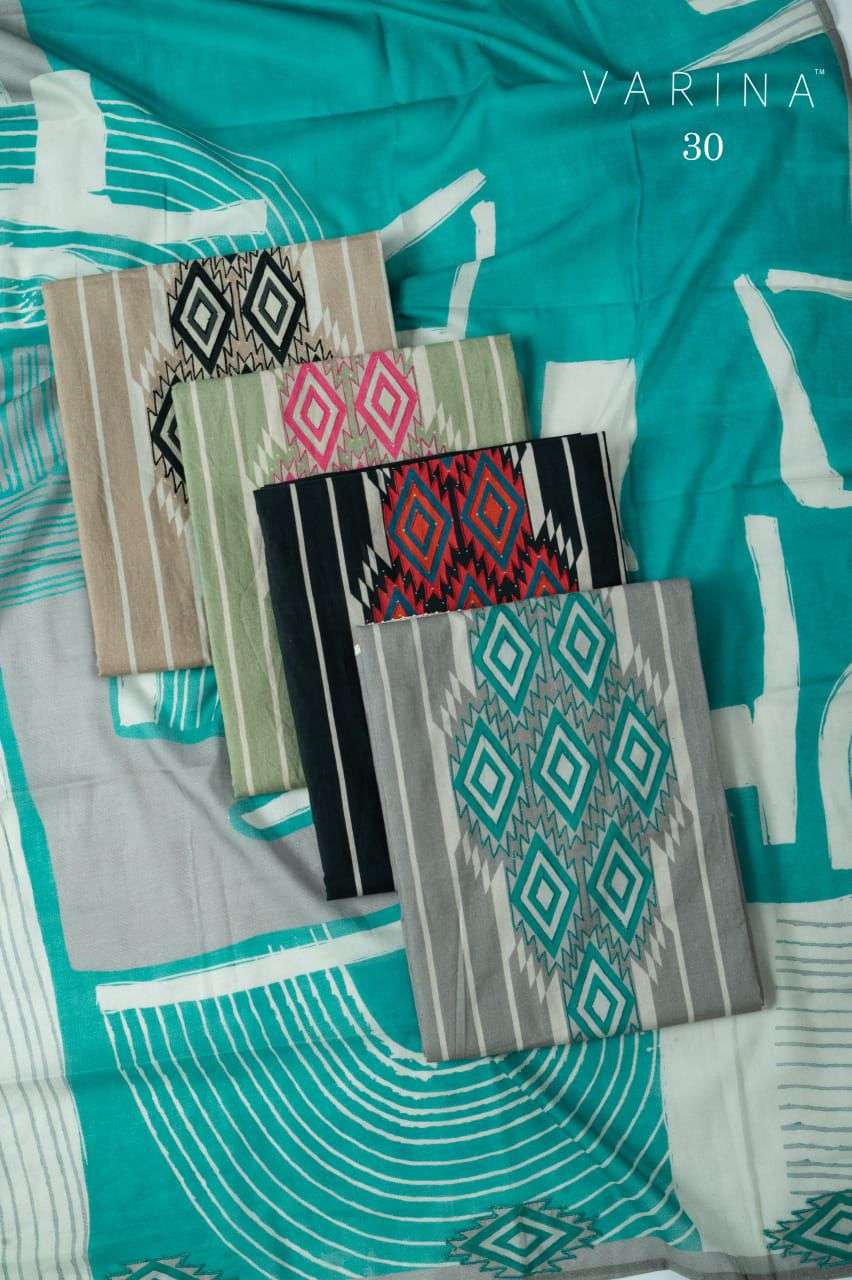 VARINA FAB D NO 30 LAWN COTTON DIGITAL PRINT WITH EMBROIDERY DESIGNER SUIT