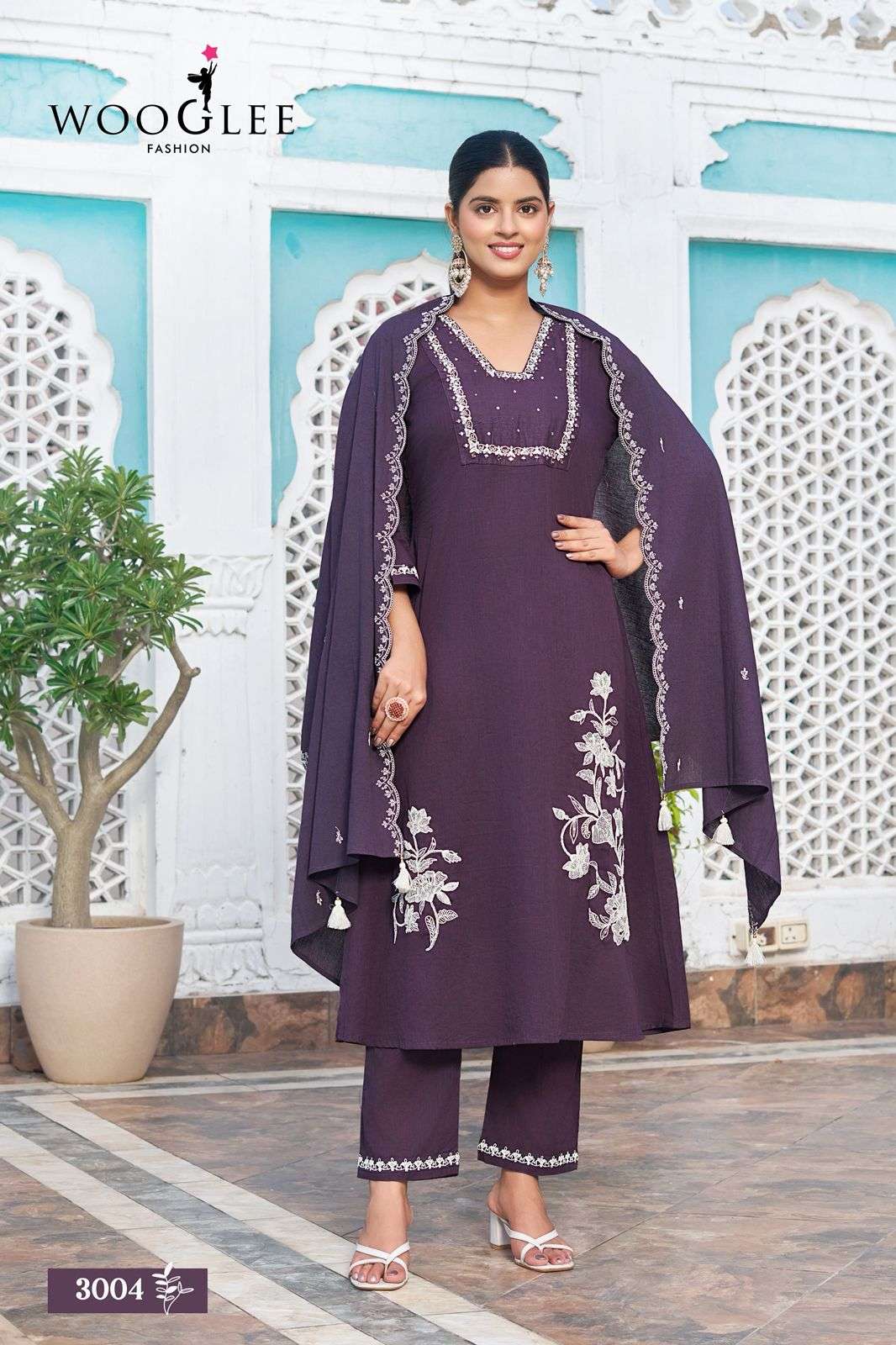 WOOGLEE LATIKA CHANDERI SILK FANCY WORKS LADIES 3PIECE SET