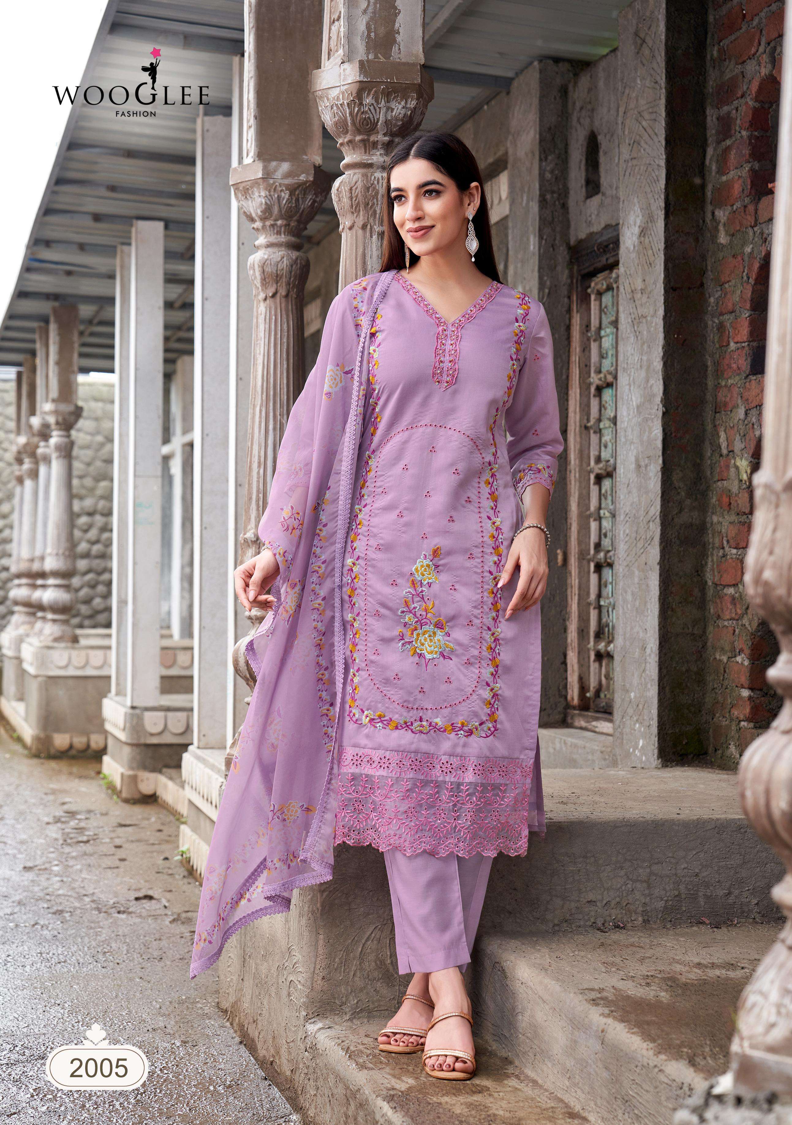 WOOGLEE POORVIKA SILK FANCY WORKS LADIES KURTI BOTTOM AND DUPATTA SET 