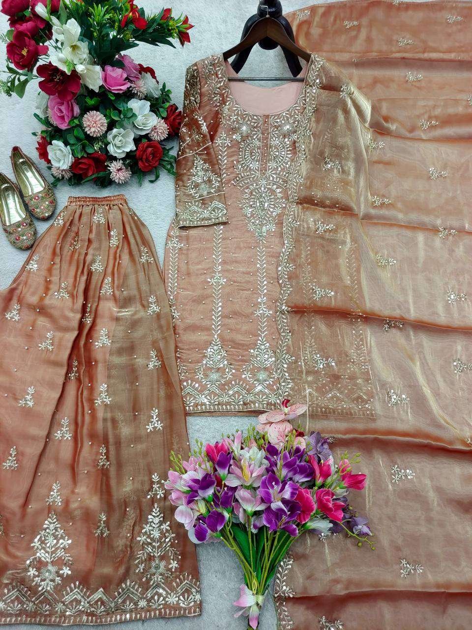 WW 6008 SILK HEAVY BEAUTIFUL DESIGNER LOOK PARTY WEAR LADIES SHARARA SUIT