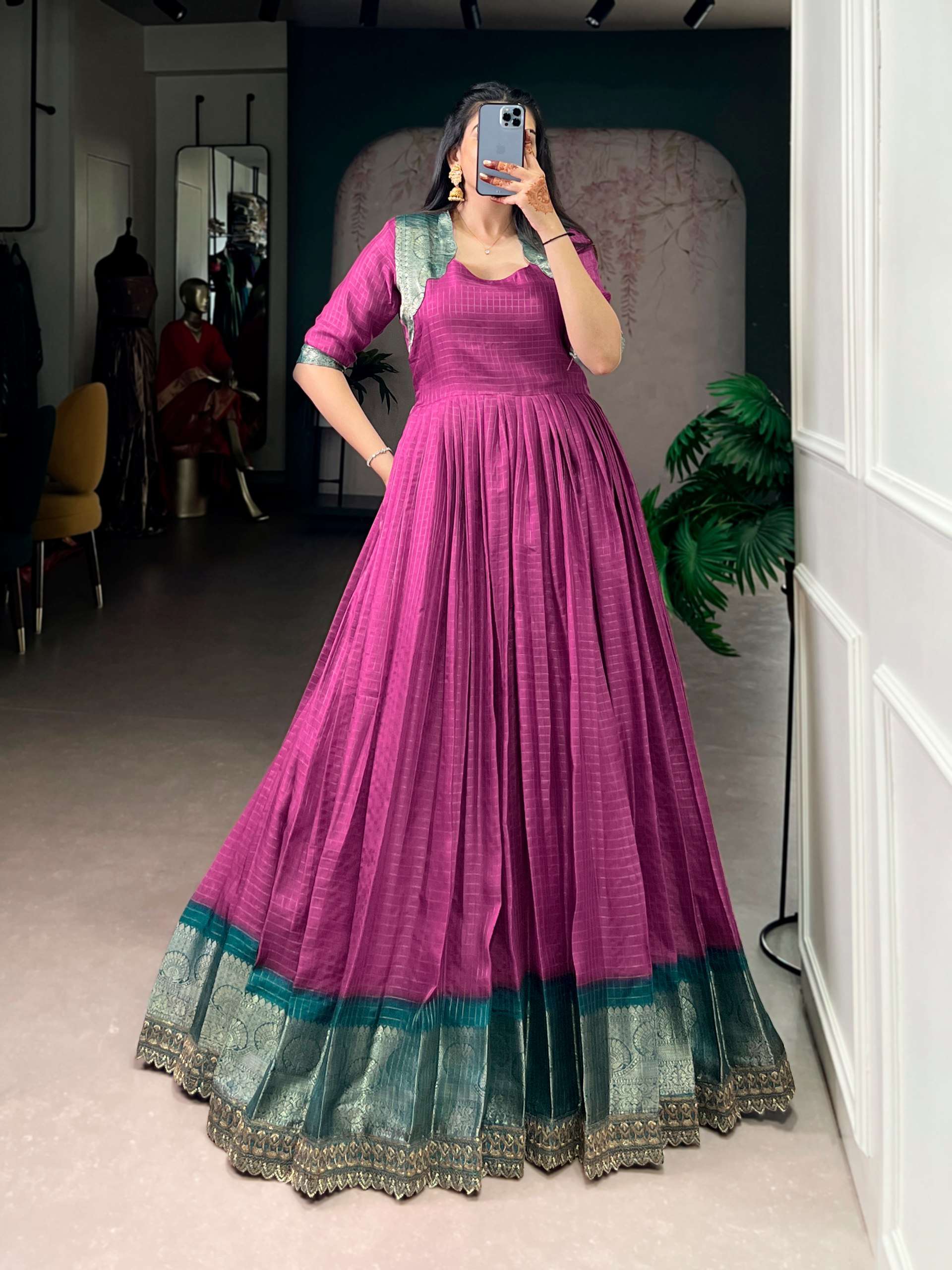 YNF 5010 DOLA JACQUARD DESIGNER WORK FESTIVE WEAR CLASSIC DRESS