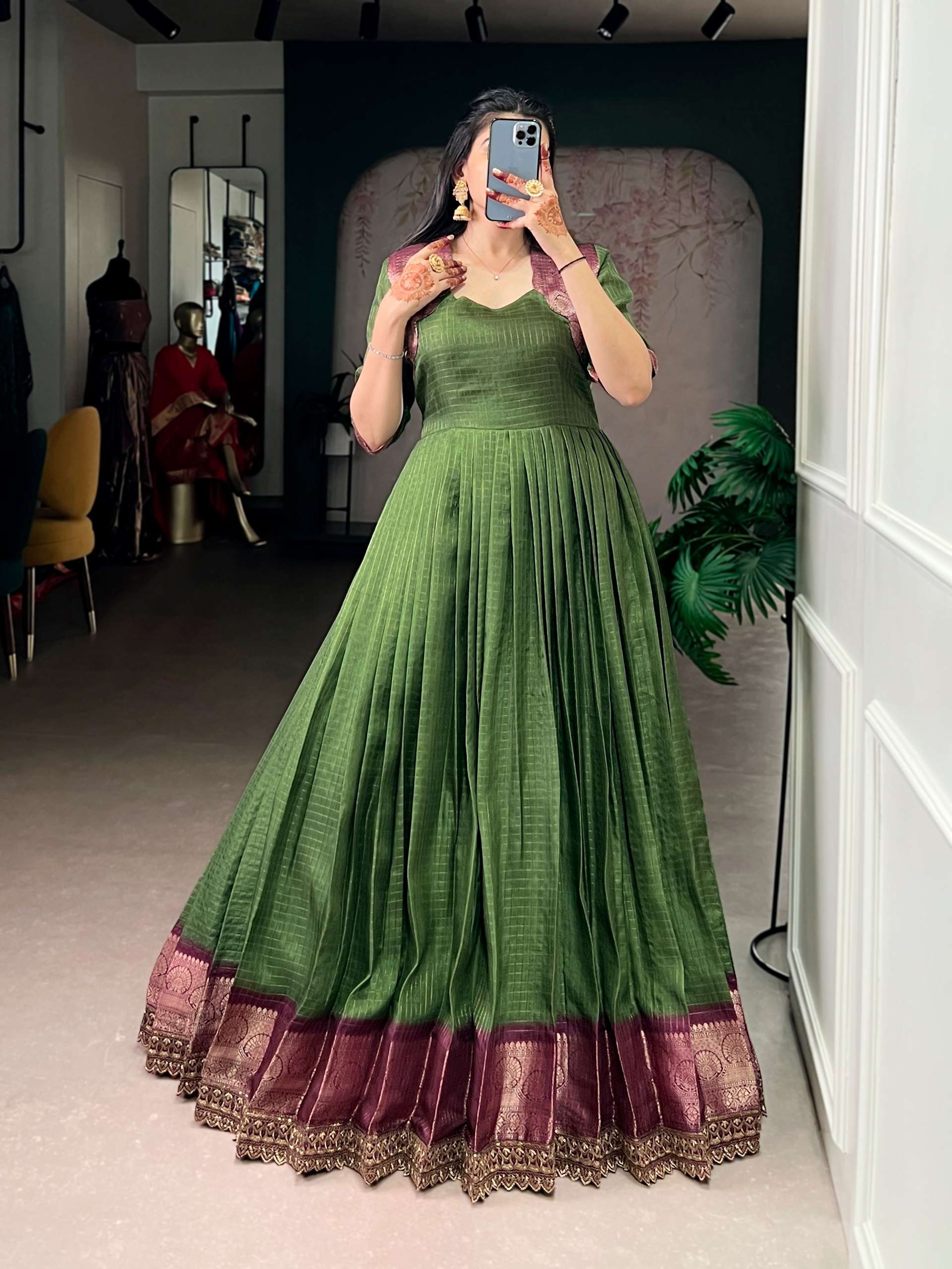 YNF 5010 DOLA JACQUARD DESIGNER WORK FESTIVE WEAR CLASSIC DRESS