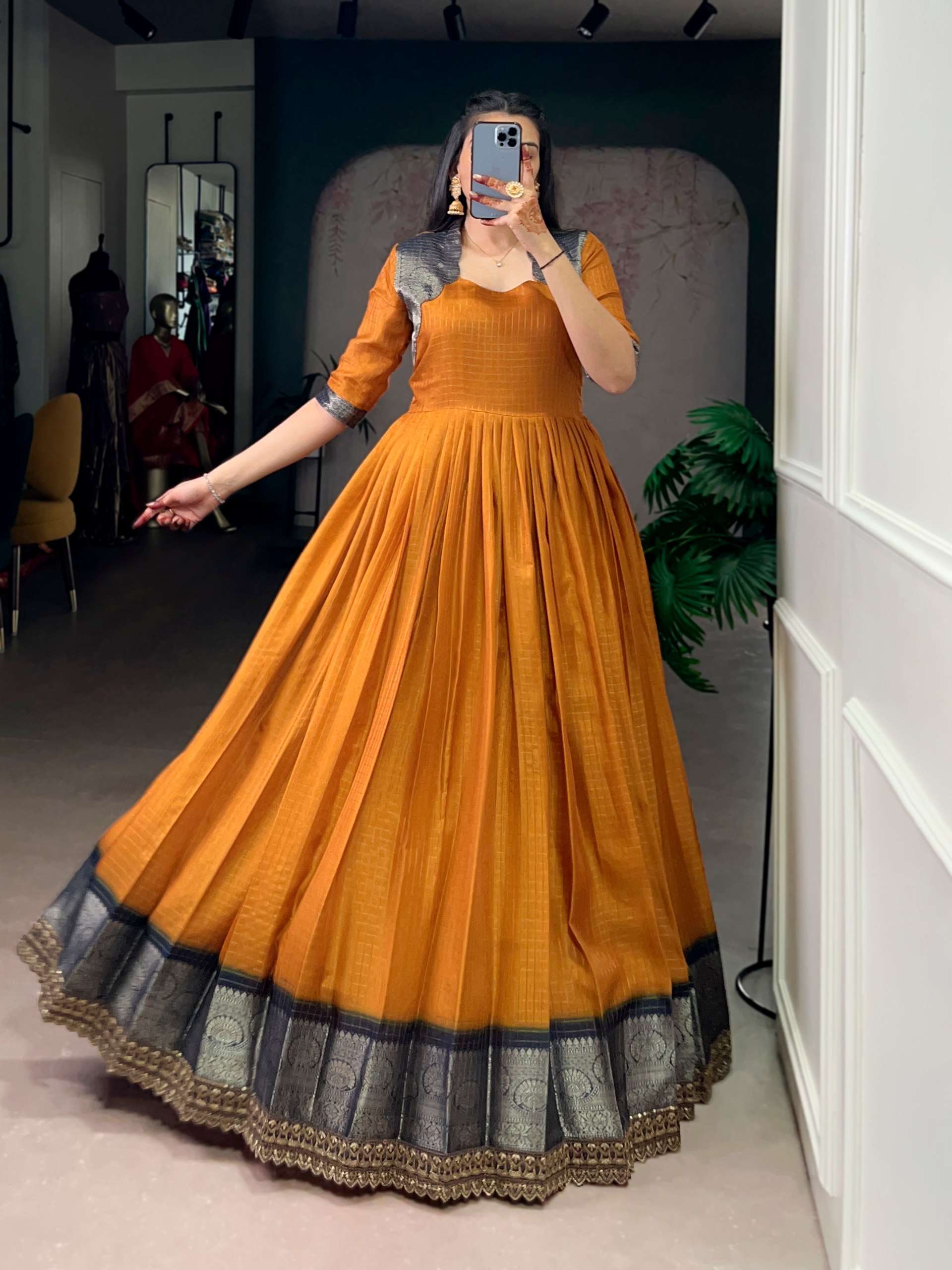 YNF 5010 DOLA JACQUARD DESIGNER WORK FESTIVE WEAR CLASSIC DRESS