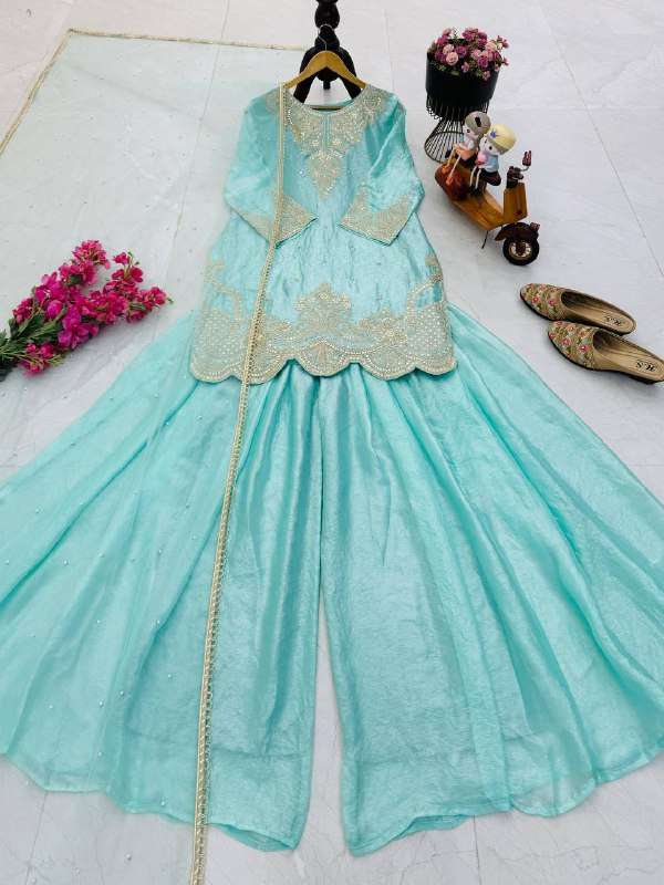 ZC 8009 SILK BEAUTIFUL DESIGNER LOOK PARTY WEAR LADIES SUIT