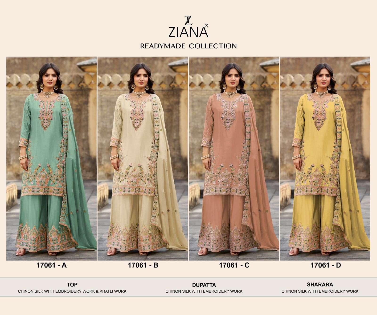 ZIANA D NO 17061 SILK HEAVY DESIGNER FESTIVE WEAR READY MADE LADIES SUIT