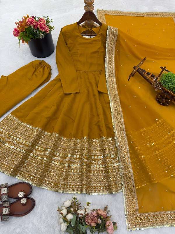 ZSR 3152 SILK DESIGNER PARTY WEAR LONG ANARKALI GOWN BOTTOM AND DUPATTA SET 