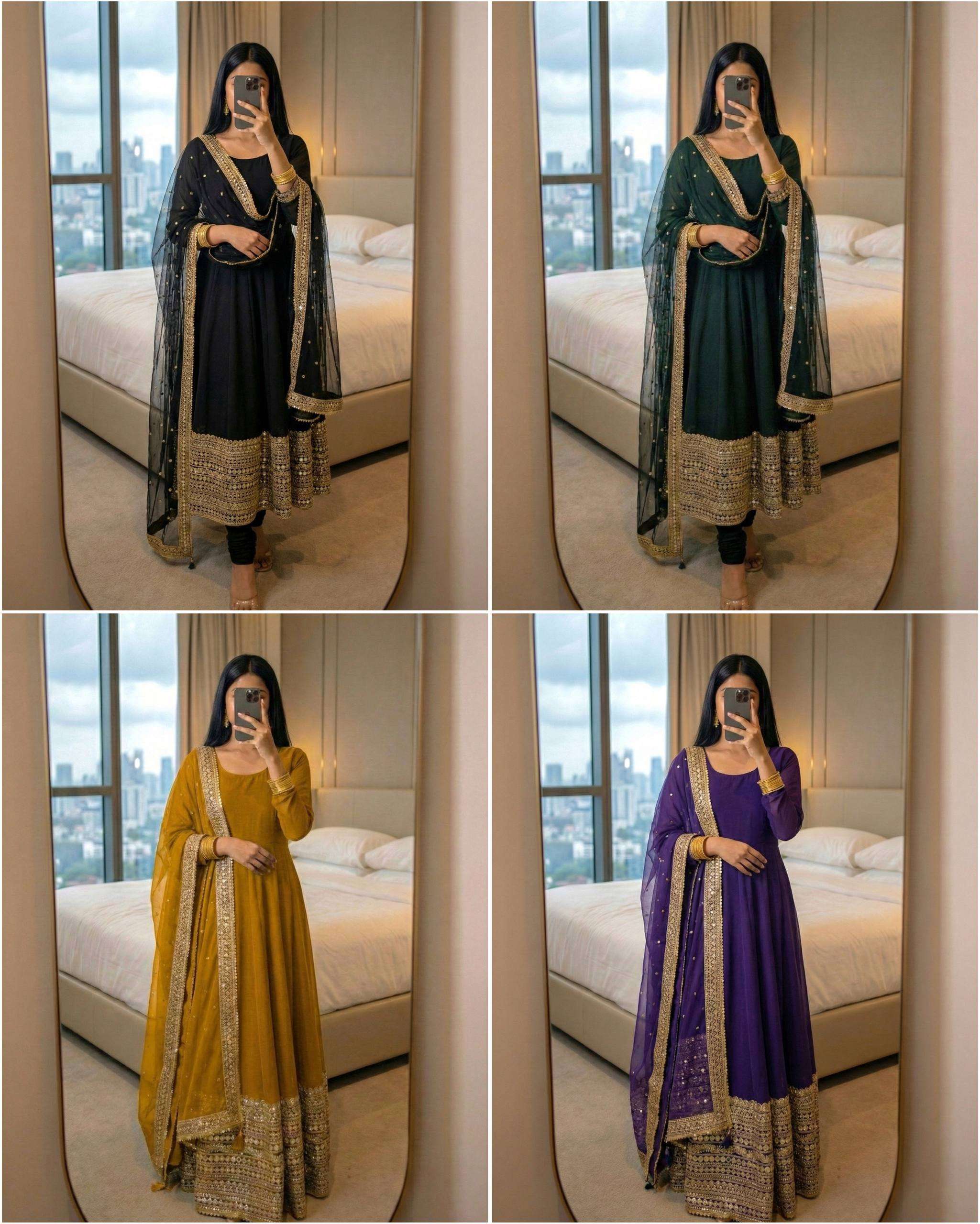 ZSR 3152 SILK DESIGNER PARTY WEAR LONG ANARKALI GOWN BOTTOM AND DUPATTA SET 